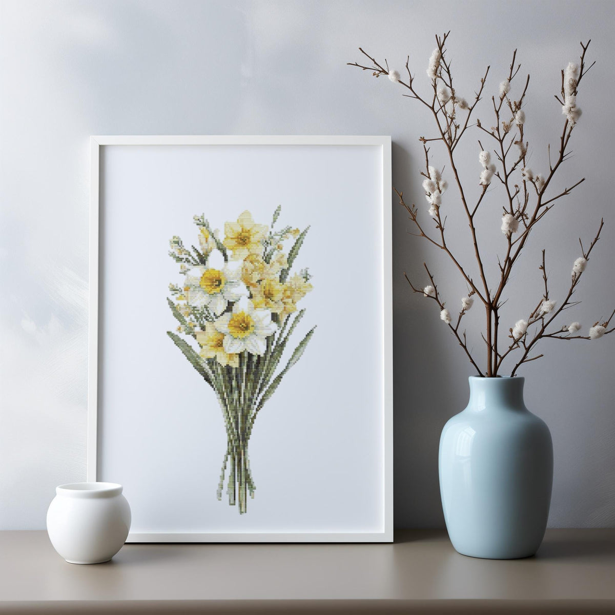 Cross Stitch Pattern With Daffodil, Jonquil, Counted Cross Stitch Designs, Flower Embroidery Pattern, March Birth Flower Cross Stitch Art