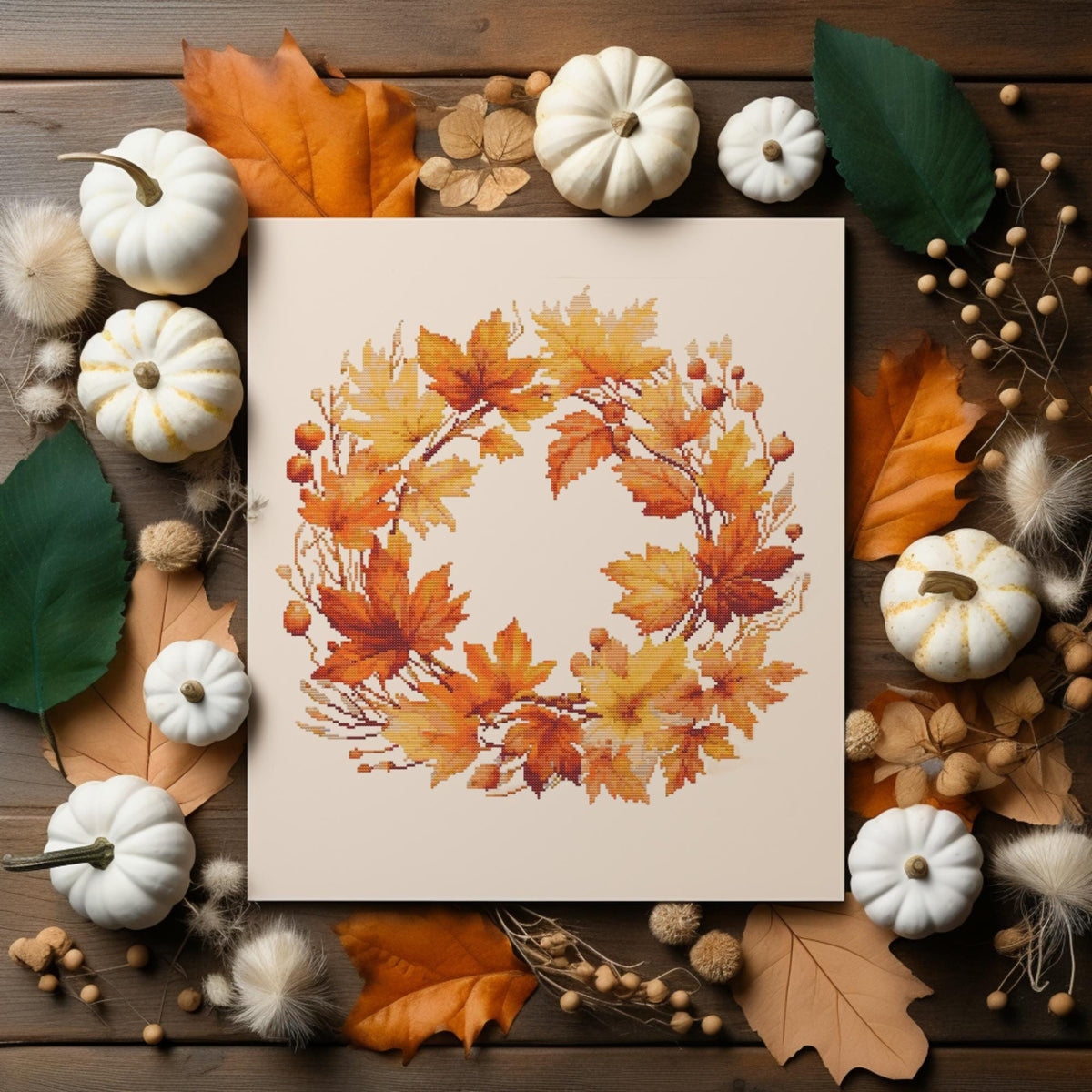 Cross Stitch Pattern With Fall Flowers Counted Autumn Embroidery Pattern Fall Floral Wreath Cross Stitch Chart Modern Cross Stitch Art