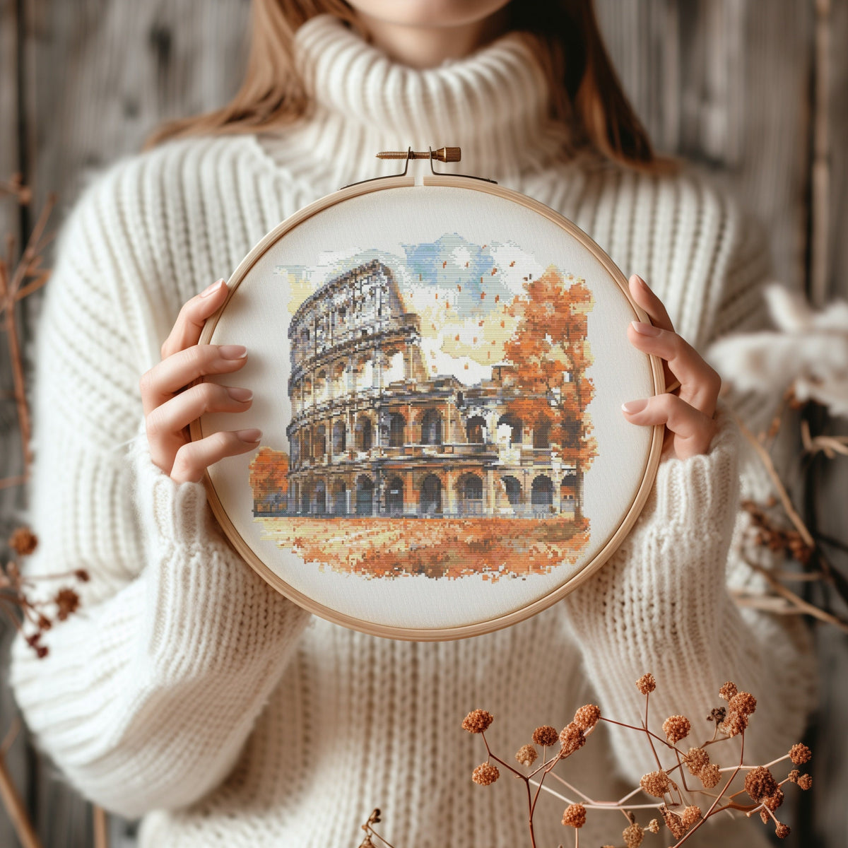 Watercolor Cross Stitch Pattern With Rome Colosseum, City Cross Stitch Designs, Italy Embroidery Pattern Pdf, Counted Cross Stitch Patterns
