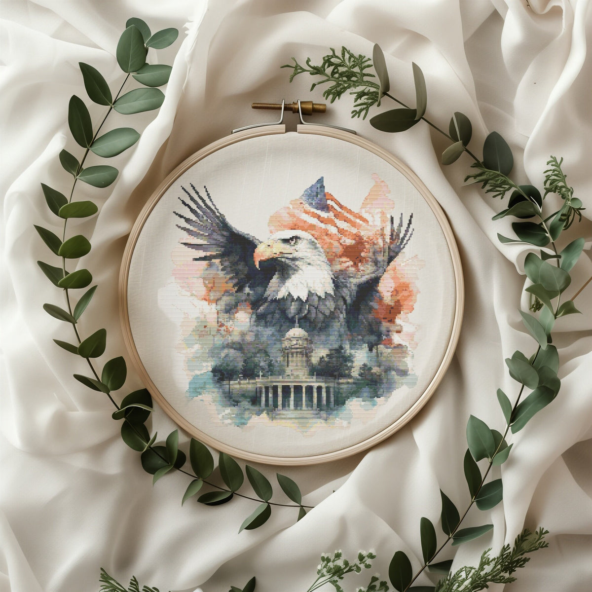 Patriotic Cross Stitch Designs, Counted Cross Stitch Pattern PDF With American Eagle, USA Cross Stitch Chart, 250 Years Independence Gifts