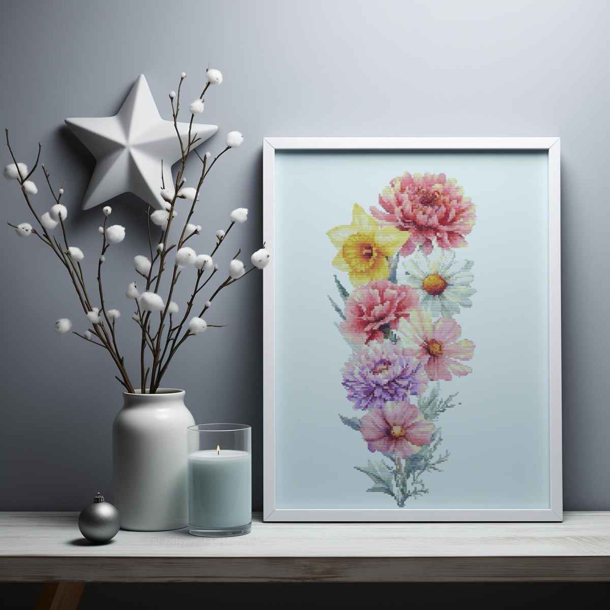 Cross Stitch Pattern With Birth Flowers Bouquet, Counted Cross Stitch Pdf, Floral Embroidery Pdf, Custom Cross Stitch Art, Personalized Gift