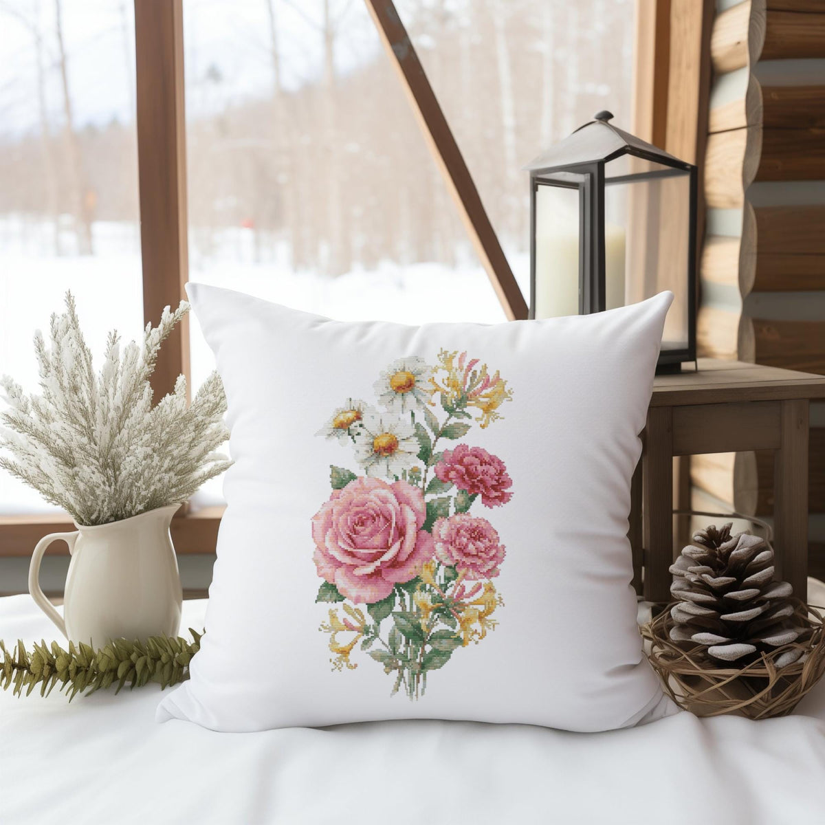 Counted Cross Stitch Pattern With Floral Bouquet, Mother's Day Cross Stitch Pdf, Spring Embroidery Pattern, Flower Cross Stitch Chart