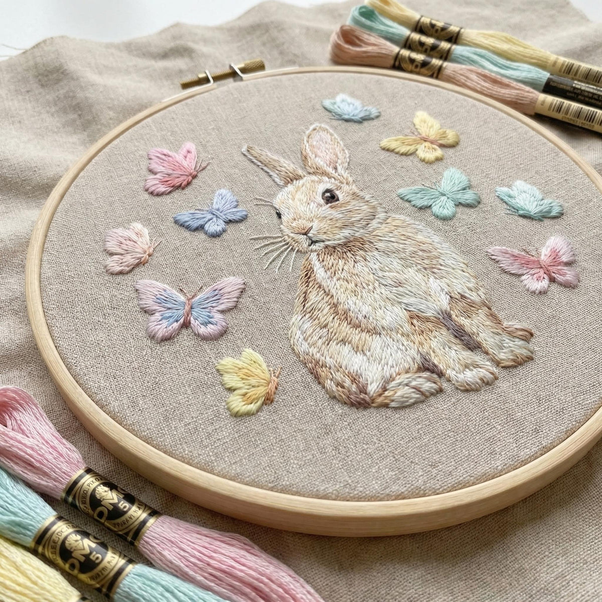Bunny Embroidery Pattern PDF With Butterflies, Spring Hand Embroidery Design With Cute Rabbit, Do It Yourself Gifts, Nursery Room Decoration
