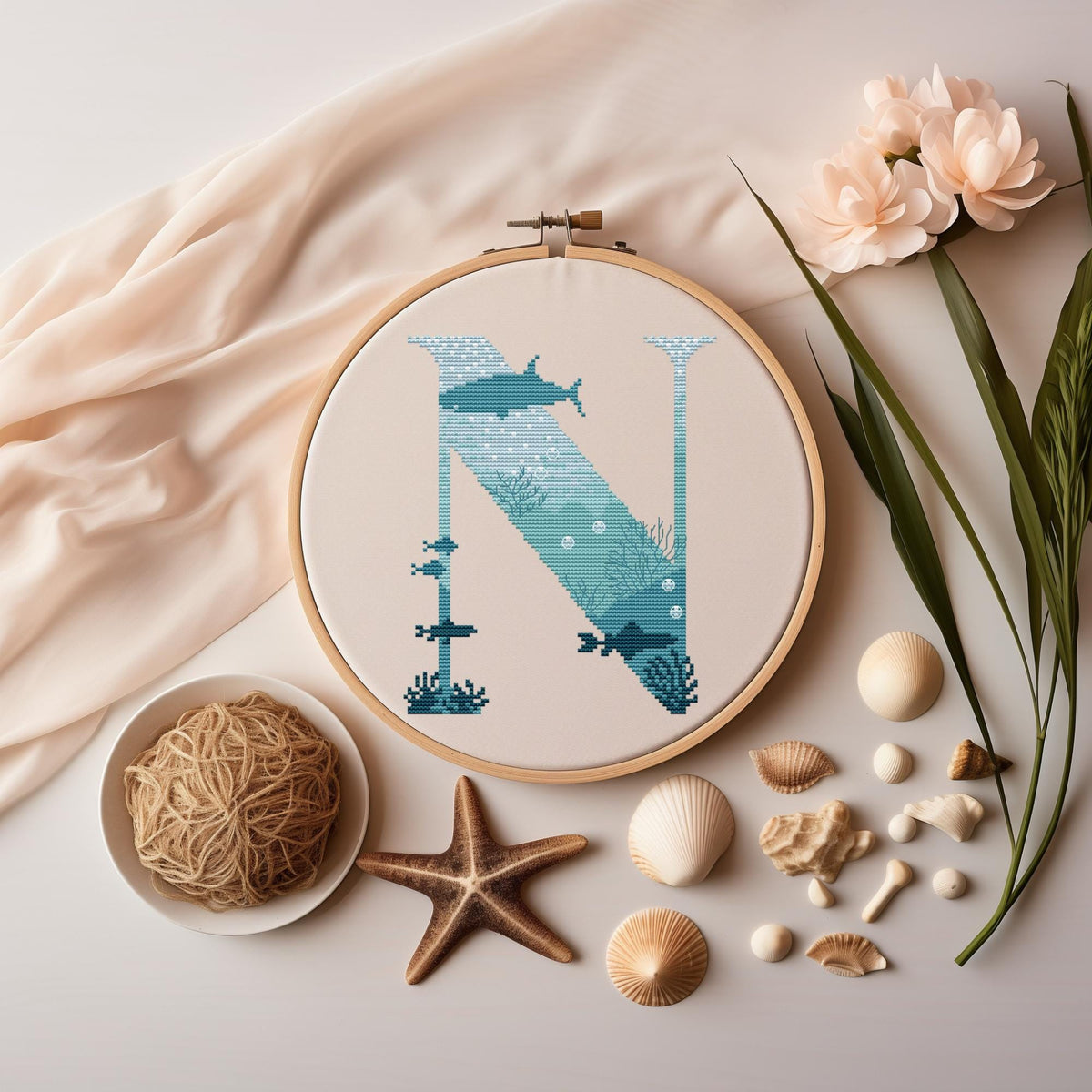 Letter Cross Stitch Pattern, Personalised Cross Stitch Pdf, Counted, Family Initials Embroidery Designs, Marine Monogram Cross Stitch Charts