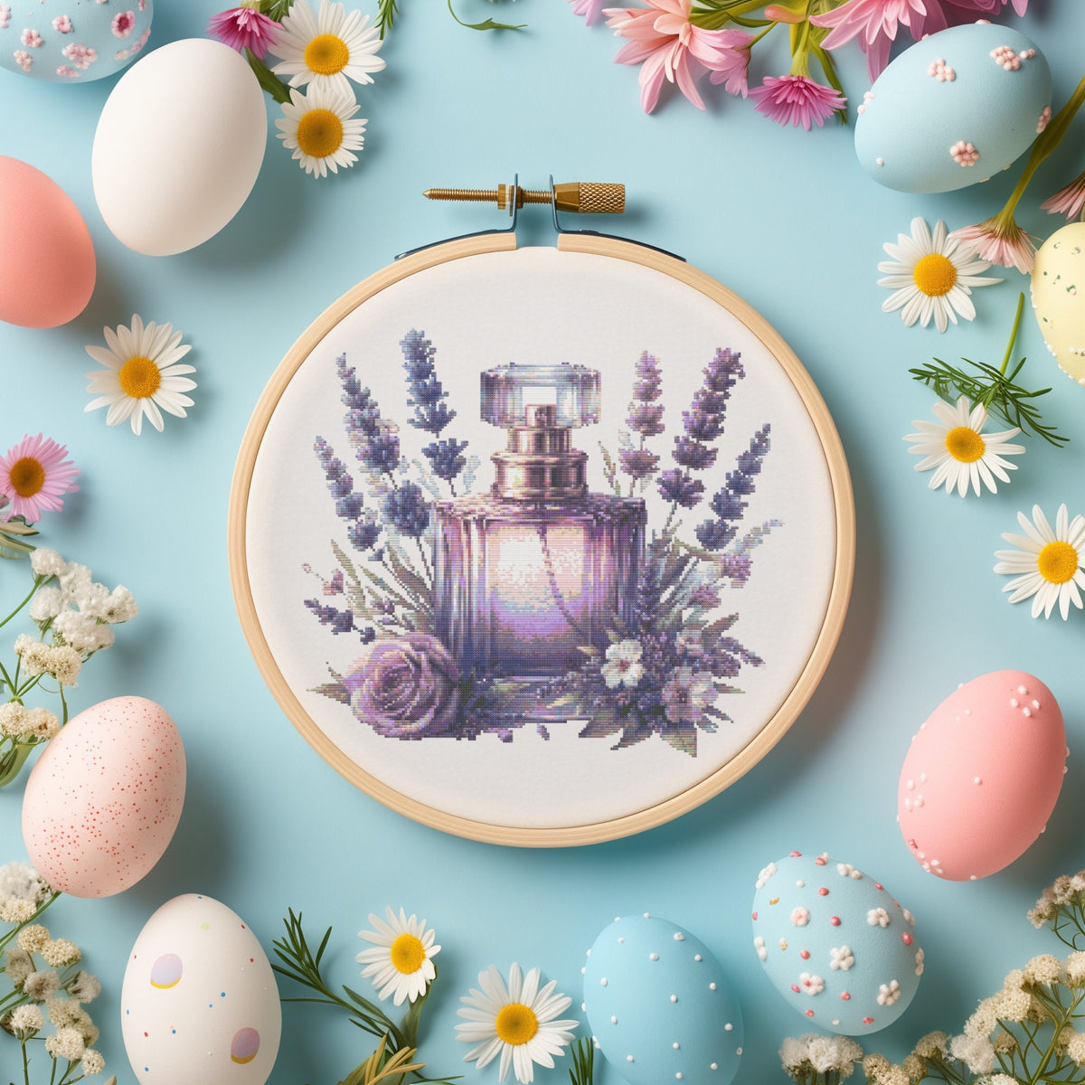 Cross Stitch Pattern With Lavender Perfume, Modern Cross Stitch Chart, Embroidery Designs, Floral Cross Stitch, Counted Cross Stitch Pdf