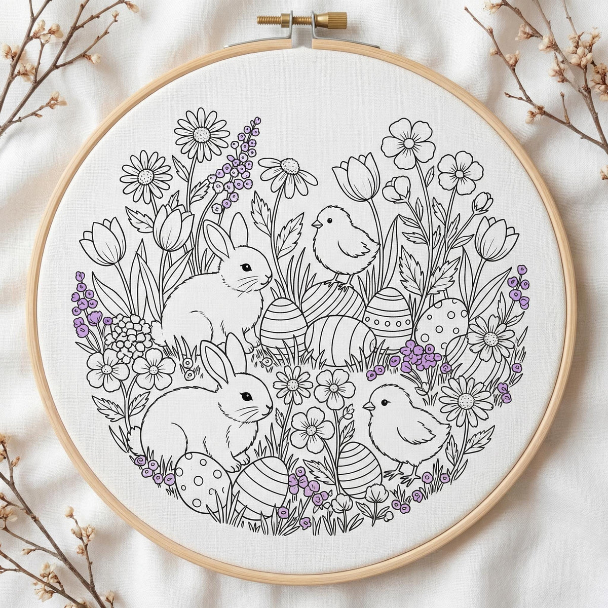 Easter Embroidery Pattern PDF With Bunny, Chicks, Eggs, Hand Embroidery Template, Cottagecore Home Decor, Happy Easter Gift For Grandma