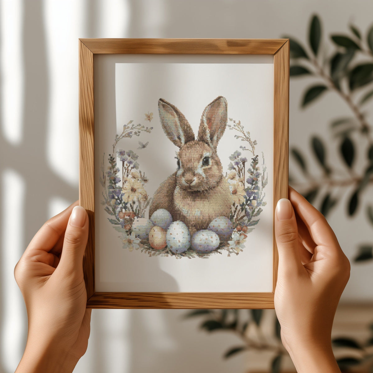 Cross Stitch Pattern With Easter Bunny, Spring Cross Stitch PDF, Modern Cross Stitch Designs, Easter Embroidery Pattern, Floral Pattern