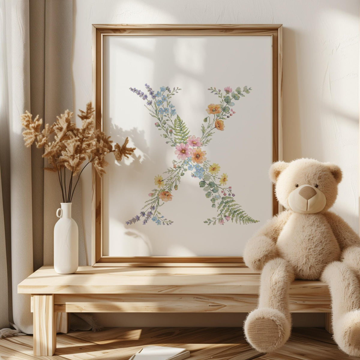 Custom Cross Stitch Pdf, Counted, Floral Letter X Cross Stitch Pattern, Monogram Cross Stitch Chart, Personalized Gifts, Pattern Keeper