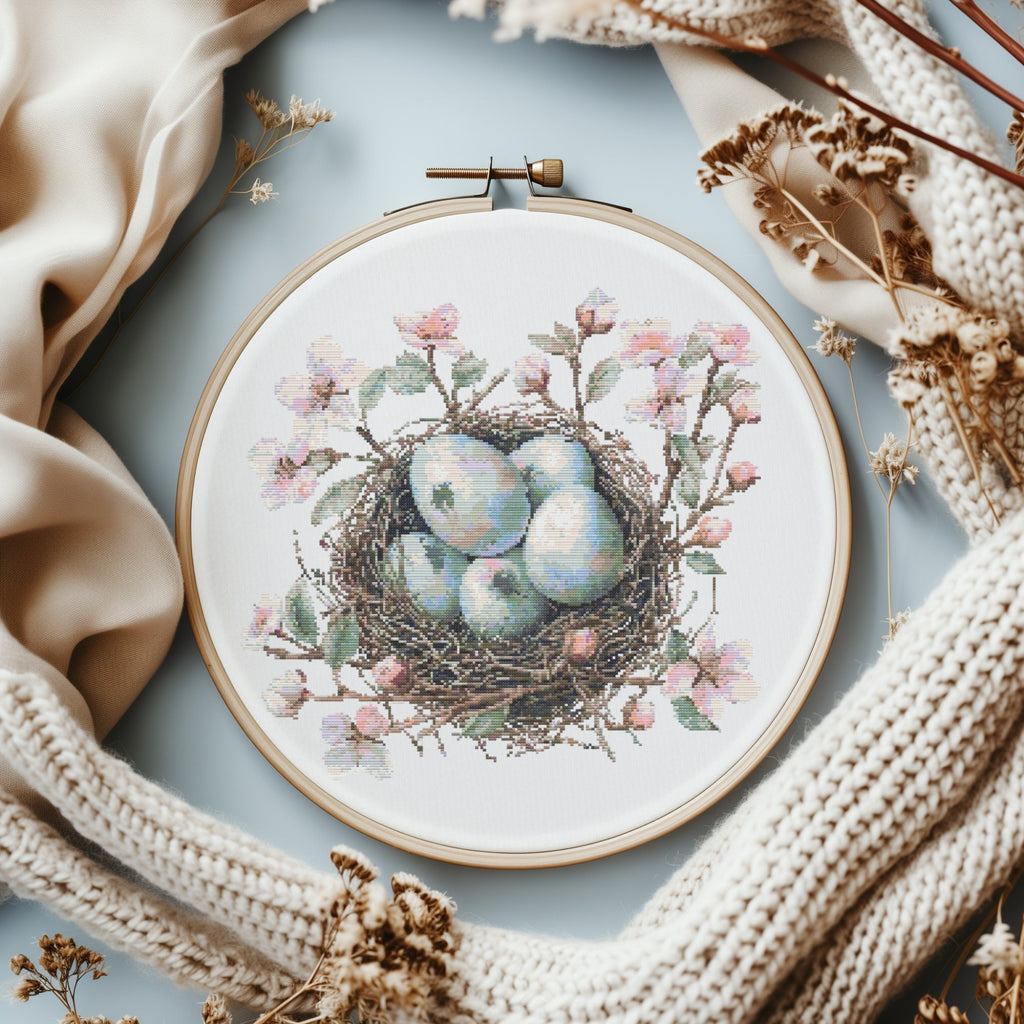 Cross Stitch Pattern With Easter Eggs, Modern Cross Stitch Designs, Easter Embroidery, Spring Cross Stitch Pattern, Floral Cross Stitch PDF