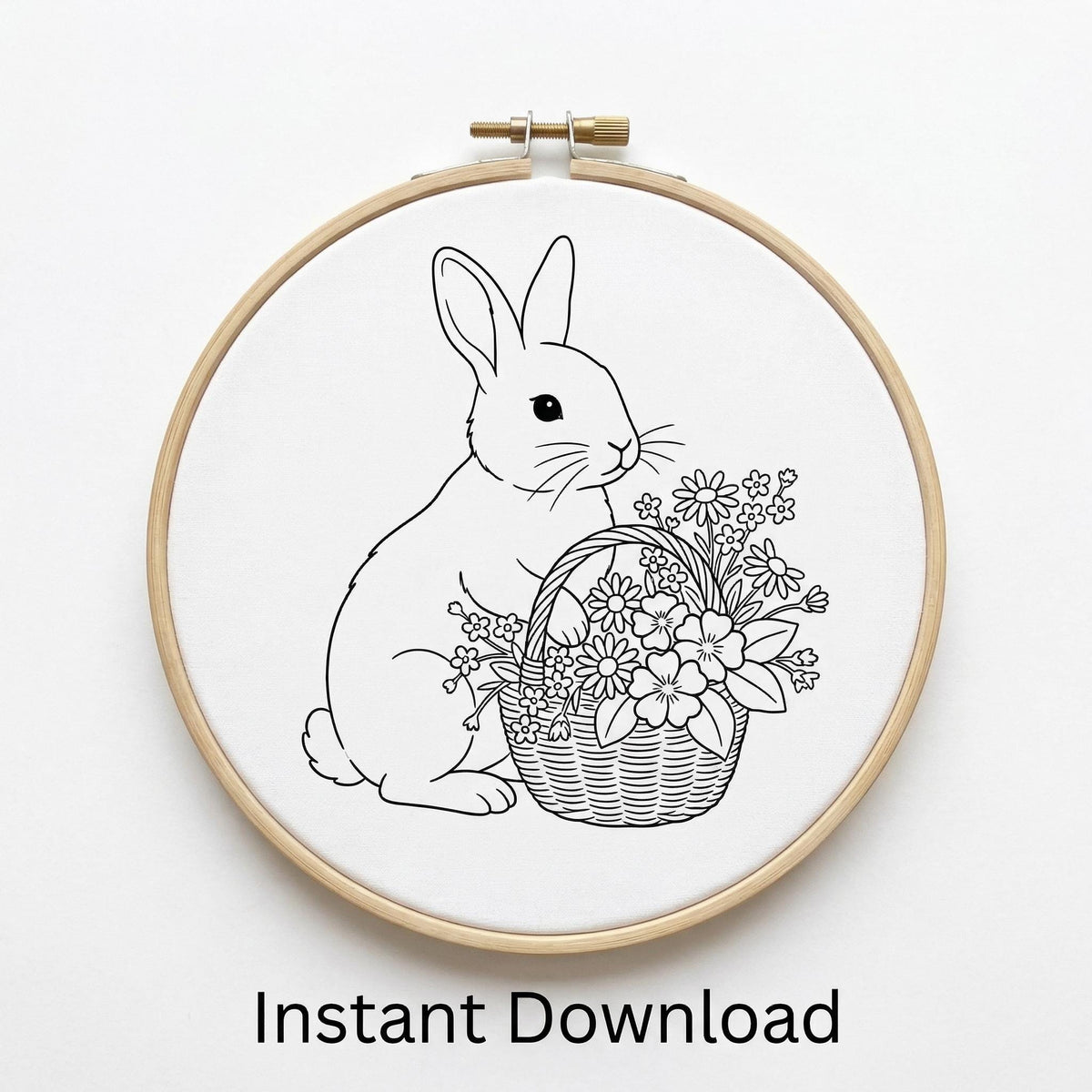 Easter Hand Embroidery Template With Rabbit, Spring Embroidery Pattern PDF With Bunny, Do It Yourself Gifts, Mothers Day Gift For Grandma