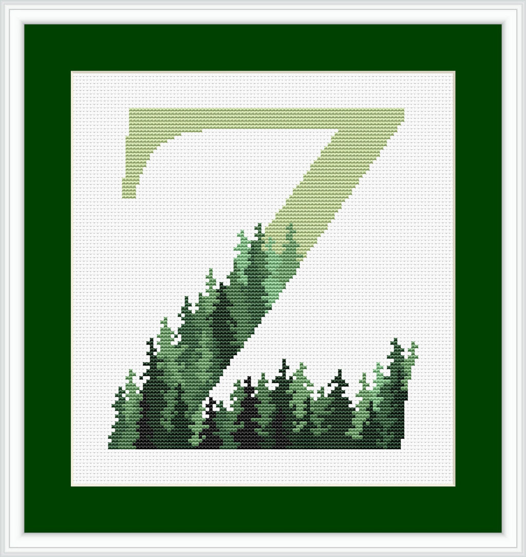 Monogram Cross Stitch Pattern Sampler Green Letter  Embroidery Pattern Forest Alphabet Counted Easy Cross Stitch Chart Instant download