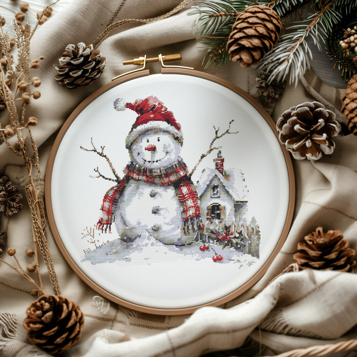 Counted Cross Stitch Pattern With Snowman, Christmas Embroidery Designs, Festive Cross Stitch Chart, Pattern Keeper File