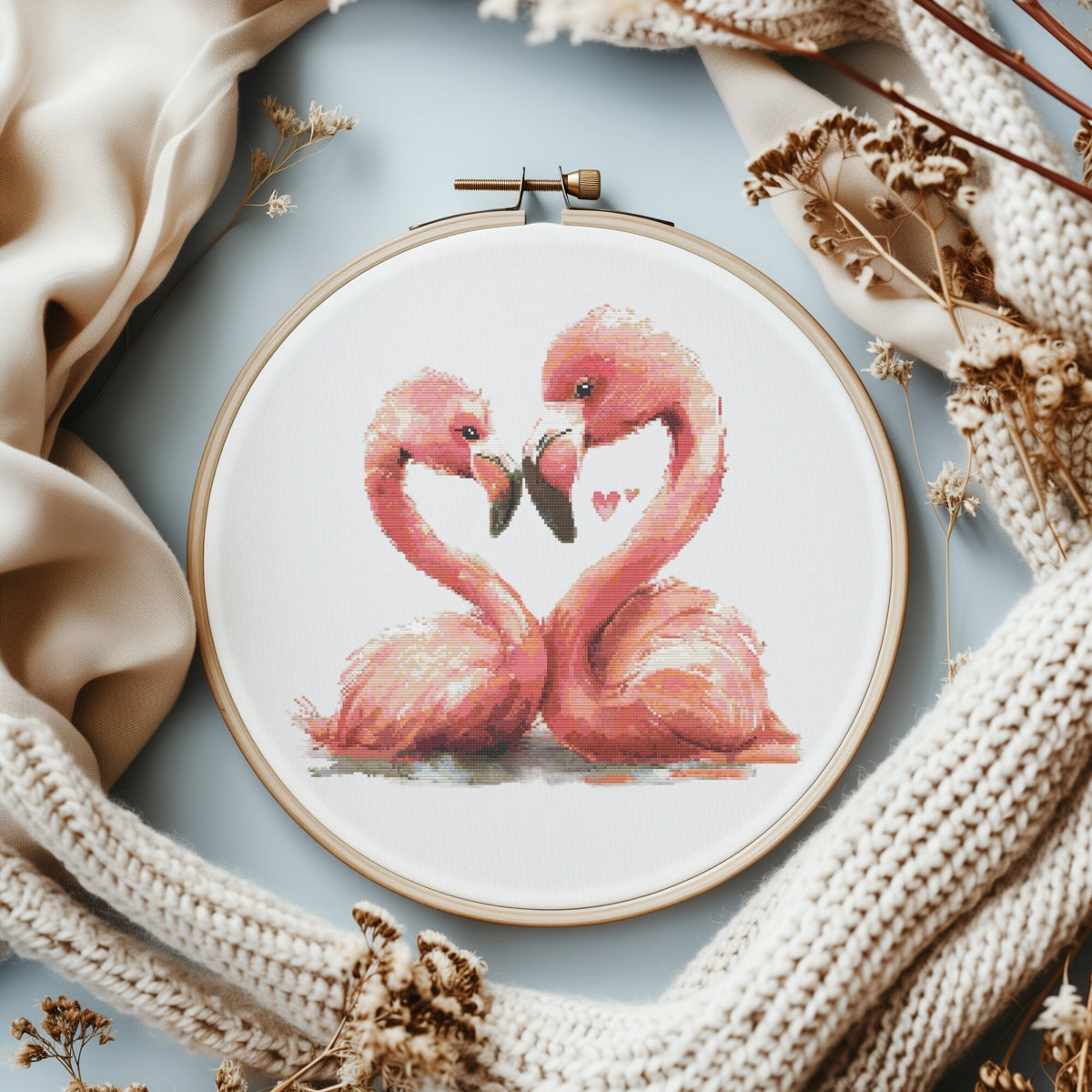 Counted Cross Stitch Pattern Pdf With Pink Flamingos, Embroidery Pattern, Watercolor Flamingo Cross Stitch Designs, Love Cross Stitch Charts