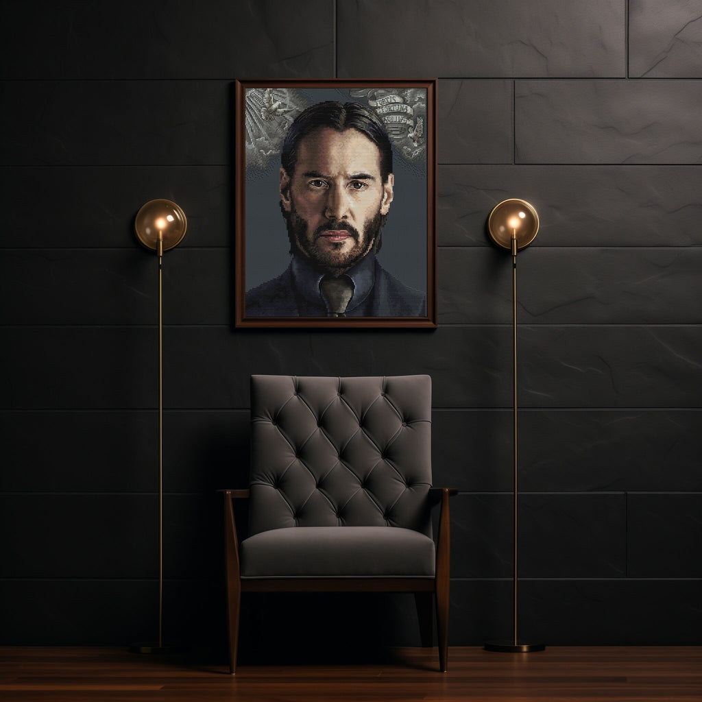 Movie Cross Stitch Pattern With Keanu Reeves, Modern Embroidery Pattern John Wick, Counted Cross Stitch Designs For Advanced Stitchers