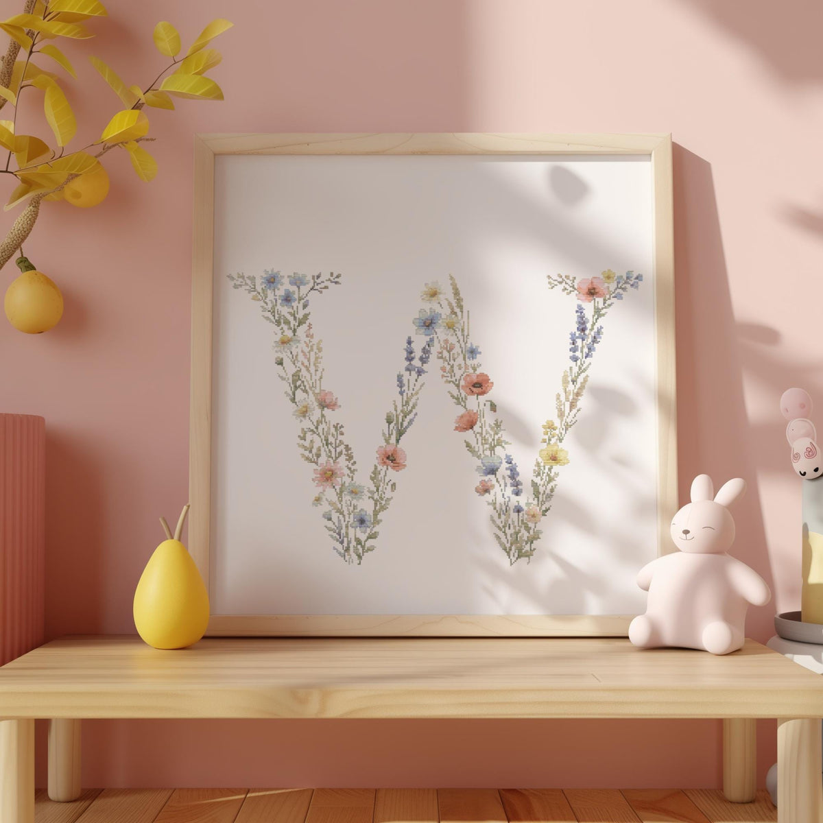 Custom Cross Stitch Pdf, Floral Letter W Cross Stitch Pattern, Counted Monogram Cross Stitch Chart, Pattern Keeper, Personalized Gifts