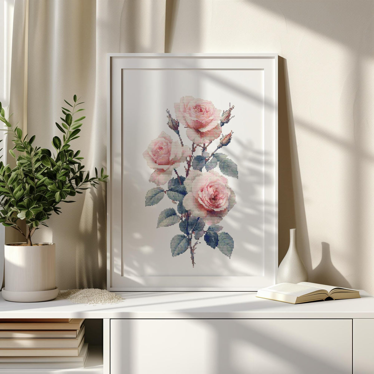 Cross Stitch Pattern With Pink Roses Counted Cross Stitch Art Designs Birth Flower Embroidery Pattern June Birth Flower Cross Stitch Scheme