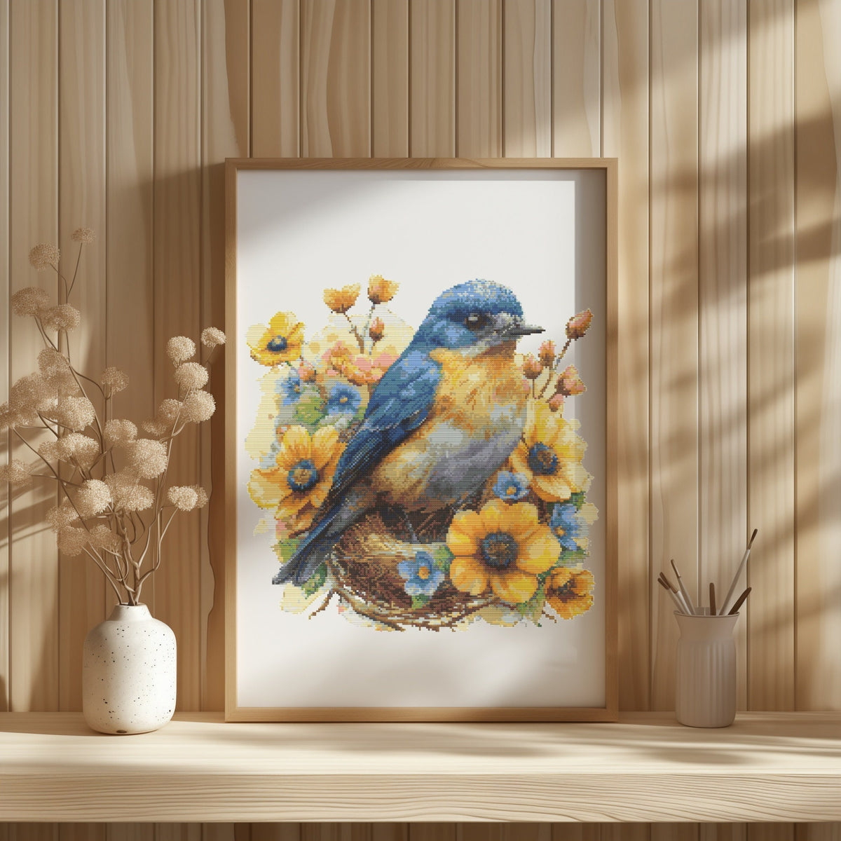 Spring Cross Stitch Pattern Pdf Bird In Nest, Counted Cross Stitch Designs, Floral Embroidery File, Cross Stitch Art, Mothers day Gifts