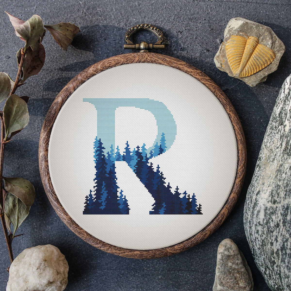 Blue Letter Cross Stitch Pattern, Count Monogram Cross Stitch Chart, Customized Name Embroidery Design, Easy Cross Stitch, Personalized Gift