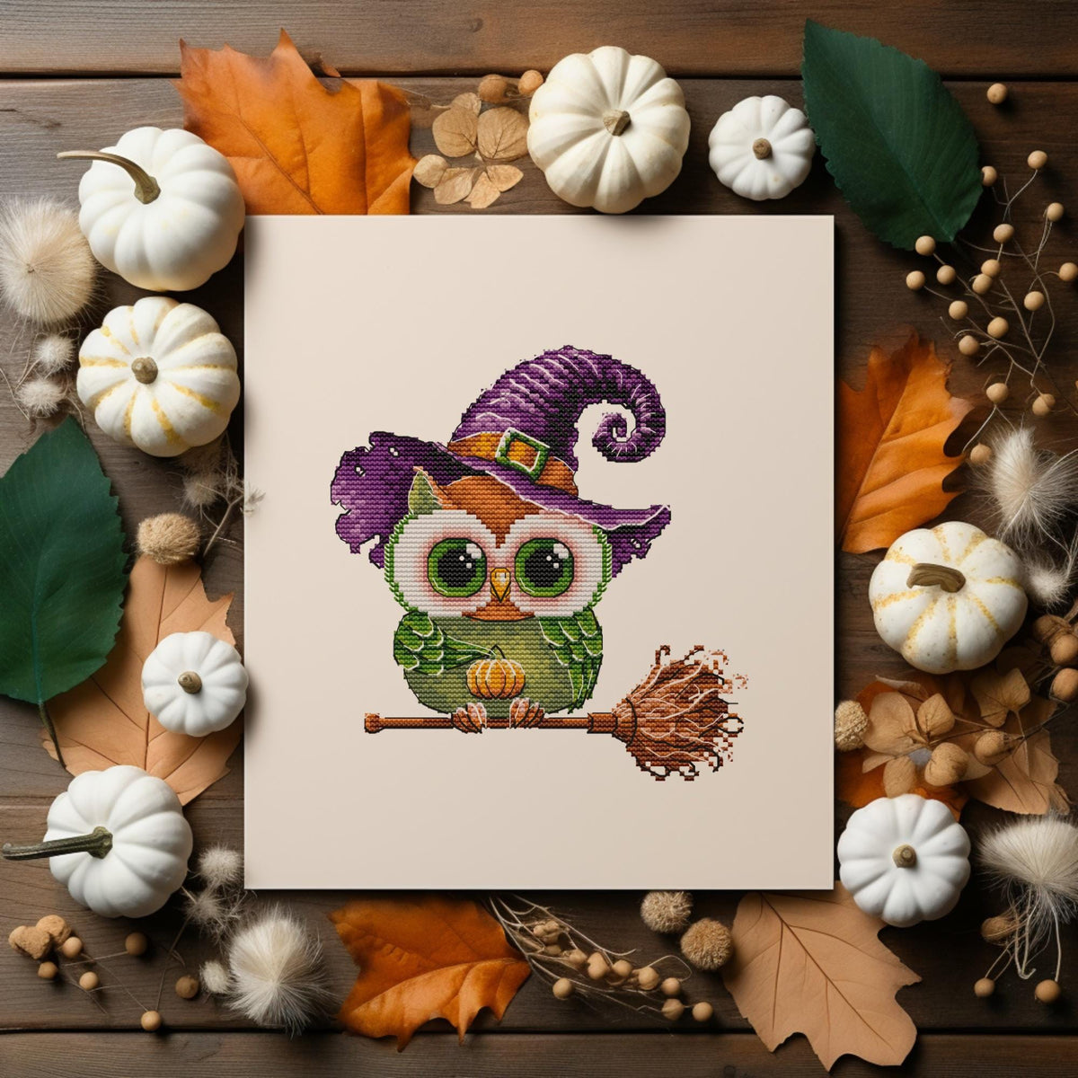 Cross Stitch Pattern With Witchy Owl Halloween Embroidery Pattern Halloween Cross Stitch Art Autumn Cross Stitch Charts Saga File