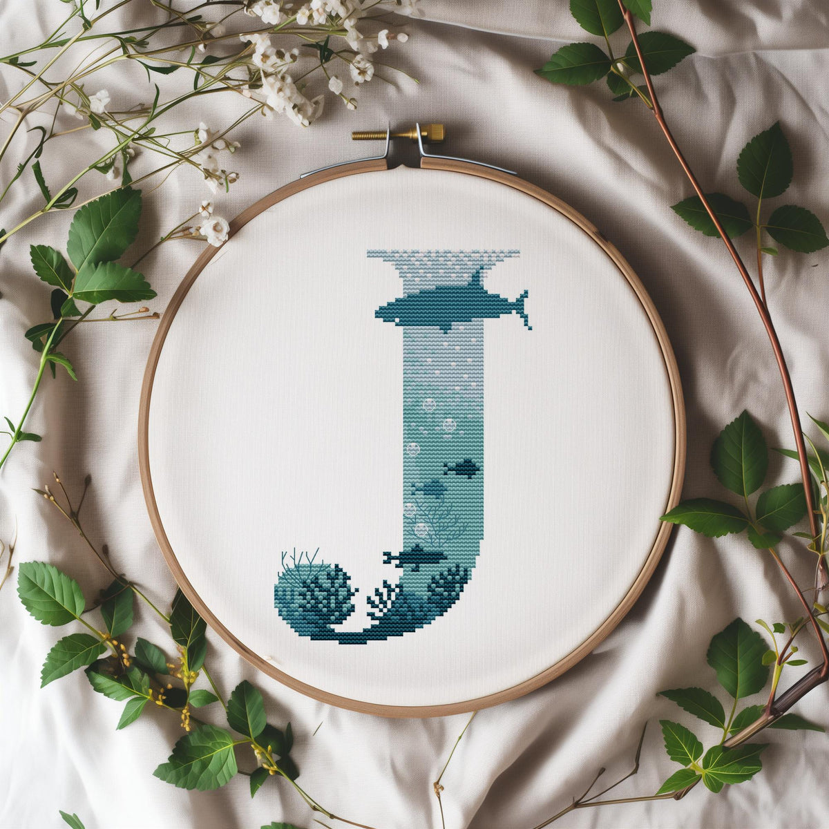 Customisable Name Cross Stitch Pattern, Counted, Family Initials Embroidery Pdf, Marine Monogram Cross Stitch Chart, Letter Cross Stitch Pdf
