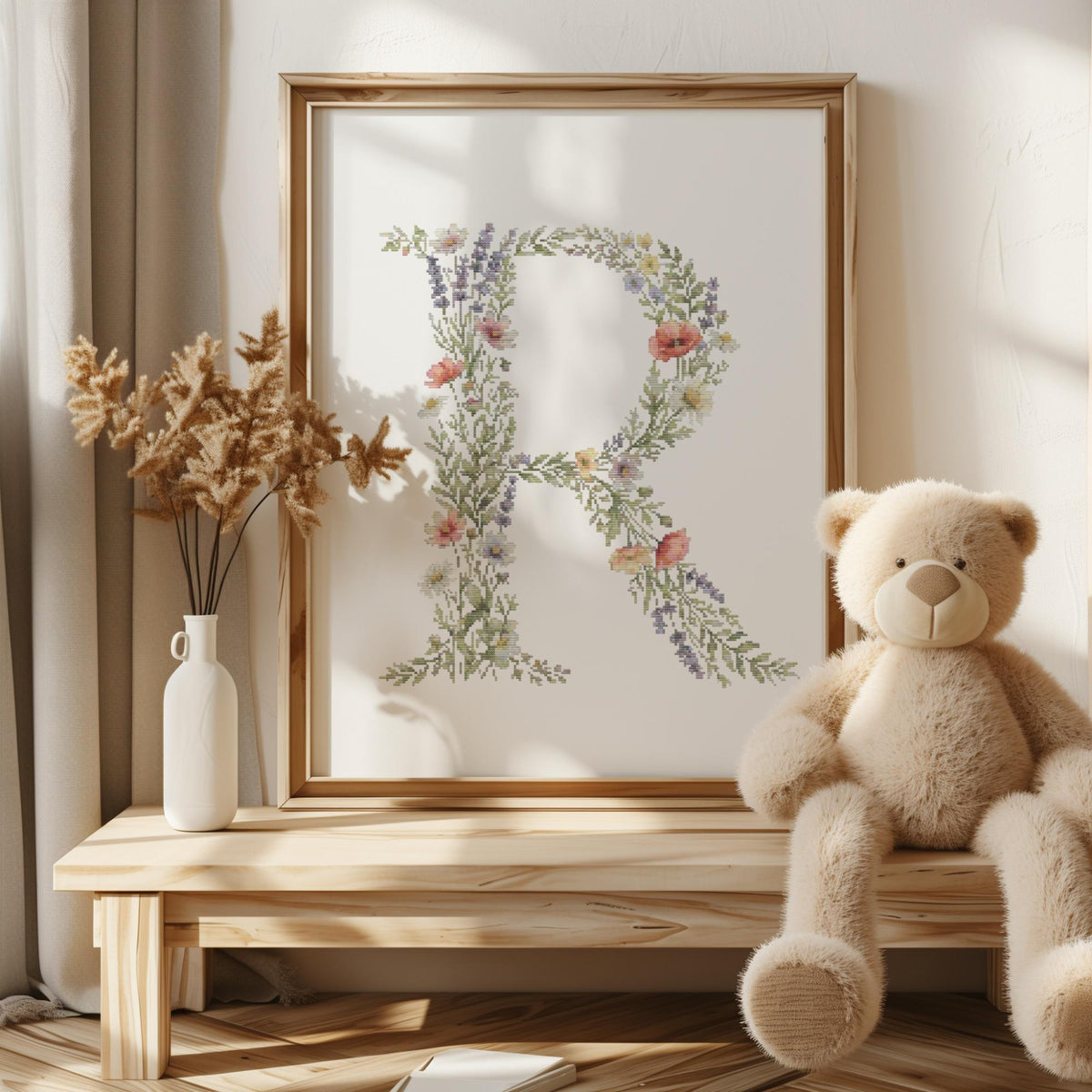 Custom Cross Stitch Pdf, Counted, Floral Letter R Cross Stitch Pattern, Monogram Cross Stitch Chart, Personalized Gifts, Pattern Keeper