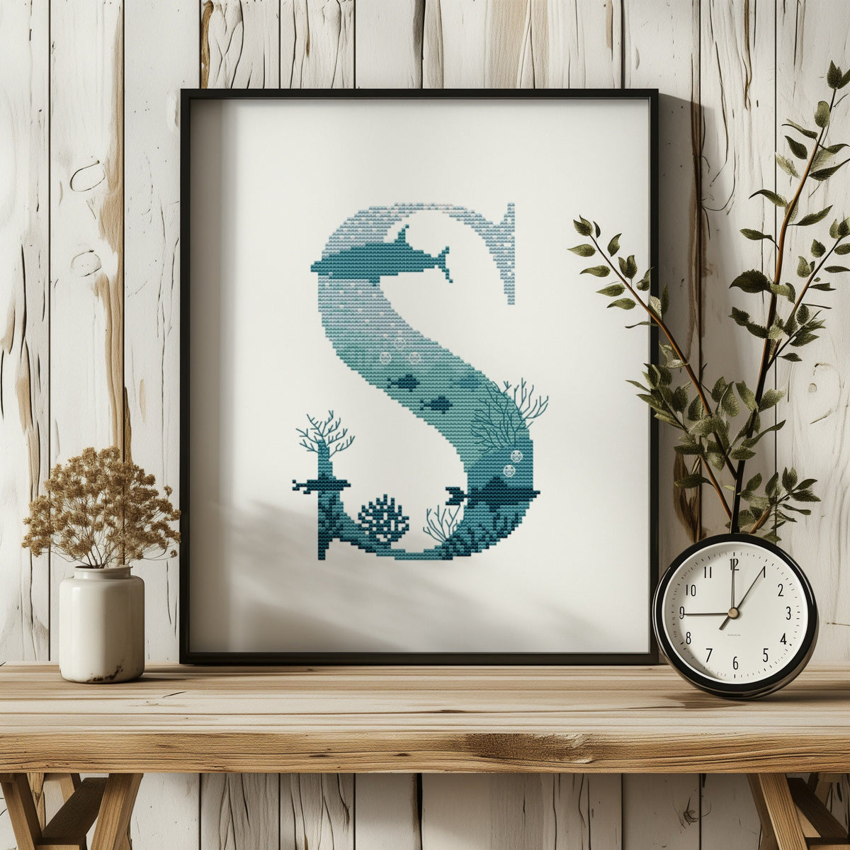 Letter Cross Stitch Pattern, Counted, Family Initials Embroidery Designs, Marine Monogram Cross Stitch Chart, Personalised Gifts For Grandpa
