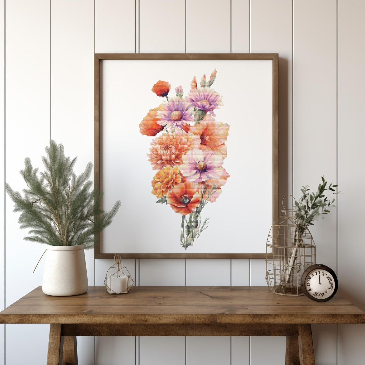 Cross Stitch Pattern Pdf With Birth FLowers Bouquet, Counted Cross Stitch Designs, Floral Embroidery Pattern, Personalized Gifts