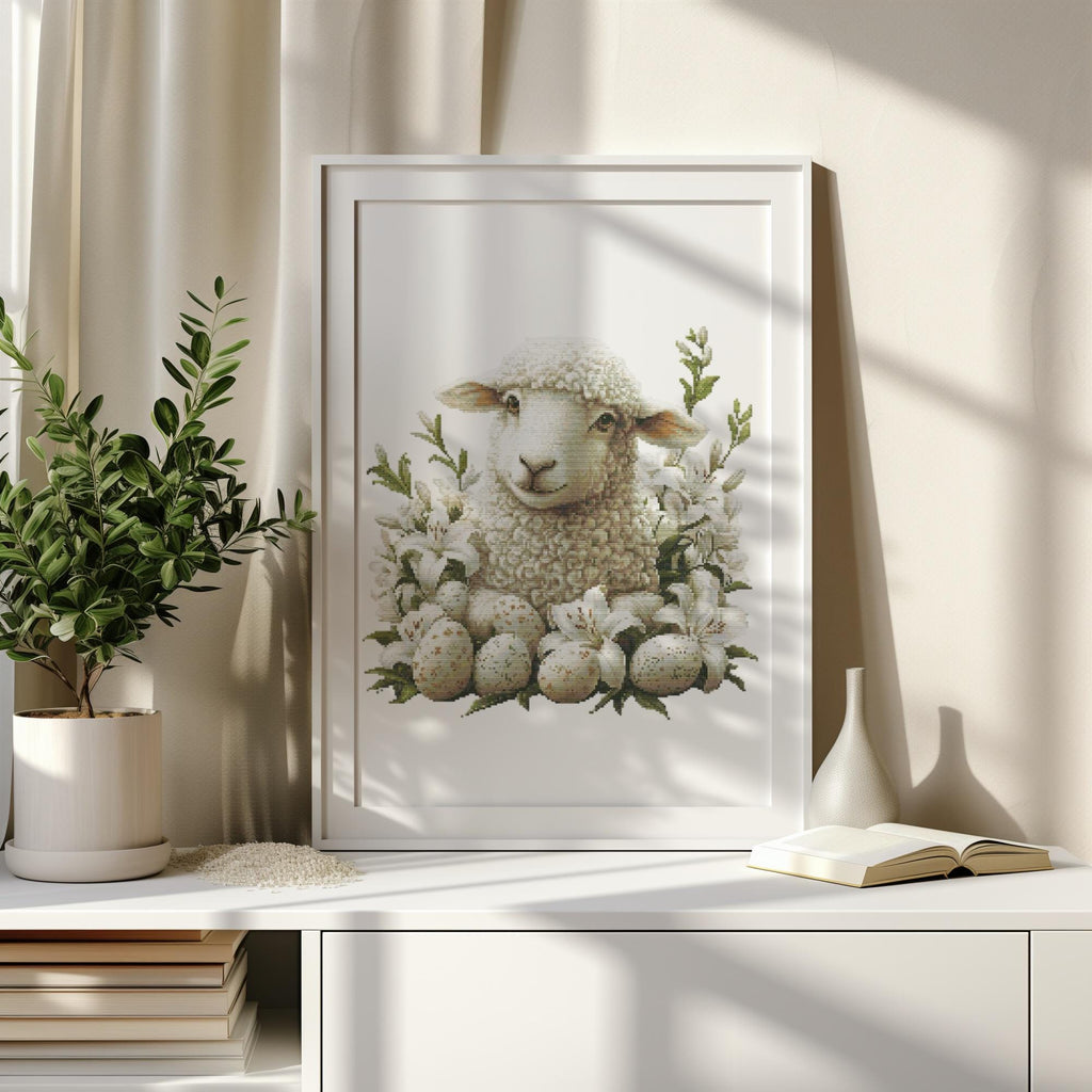 Cross Stitch Pattern With Easter Sheep Modern Cross Stitch Designs Easter Embroidery Pattern Spring Cross Stitch Pattern Floral Pattern