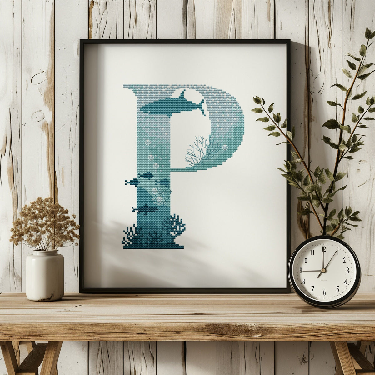 Modern Letter Cross Stitch Pattern PDF, Counted Family Name Embroidery Designs, Marine Monogram Cross Stitch Charts, Easy Cross Stitch
