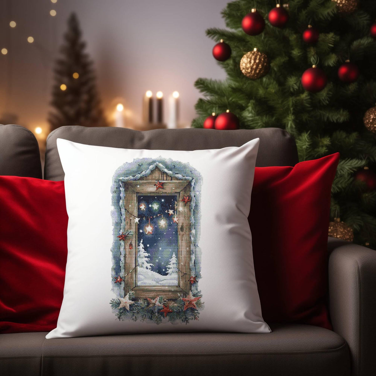 Cross Stitch Pattern With Christmas Scenery, Embroidery Designs, Counted Cross Stitch Designs, Winter Cross Stitch Charts, Compatible With Pattern Keeper