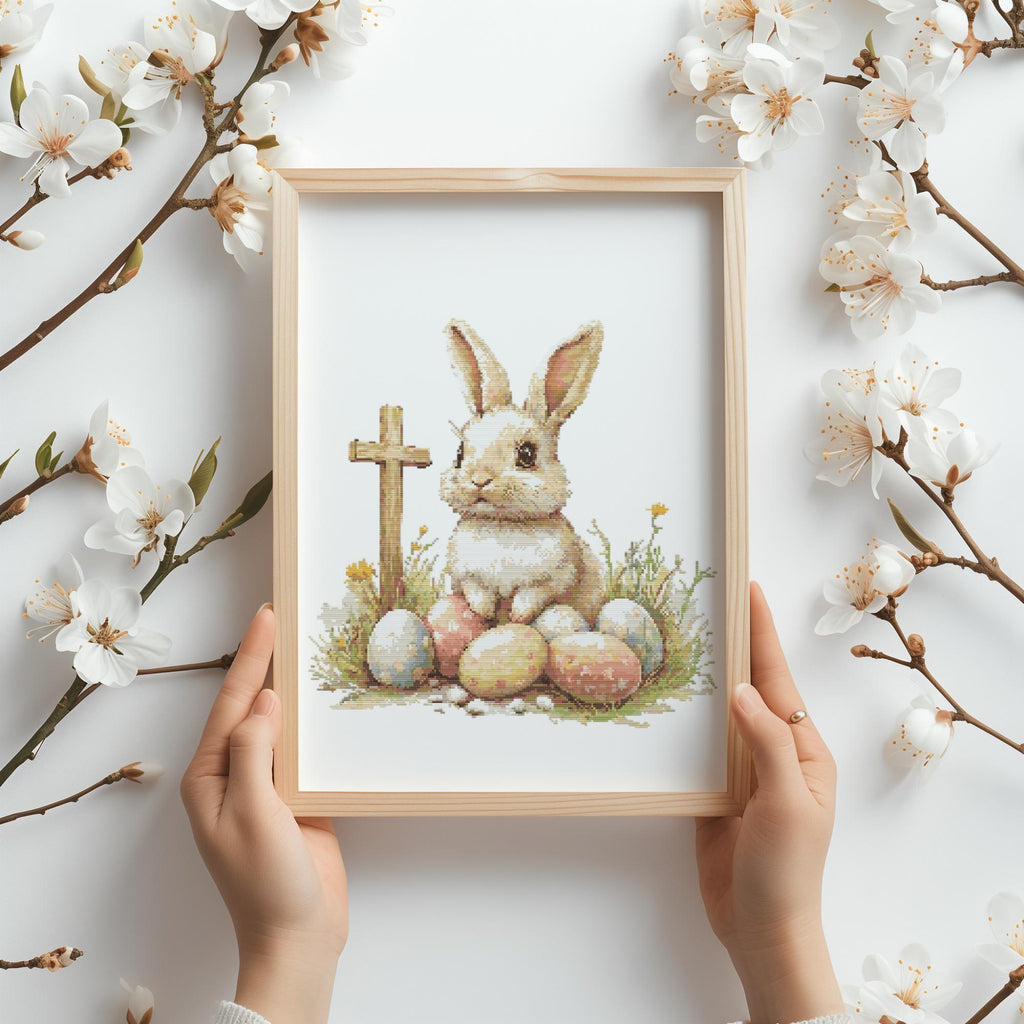 Cross Stitch Pattern With Easter Bunny Modern Cross Stitch Designs Easter Embroidery Pattern Spring Cross Stitch Pattern Floral Pattern