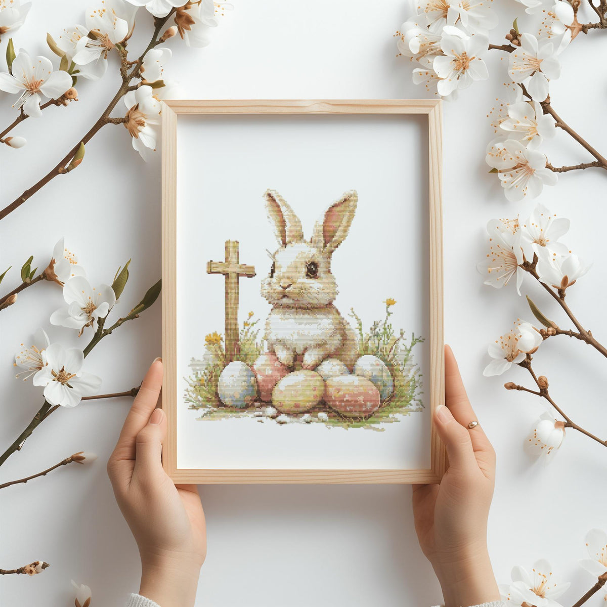 Cross Stitch Pattern With Easter Bunny Modern Cross Stitch Designs Easter Embroidery Pattern Spring Cross Stitch Pattern Floral Pattern