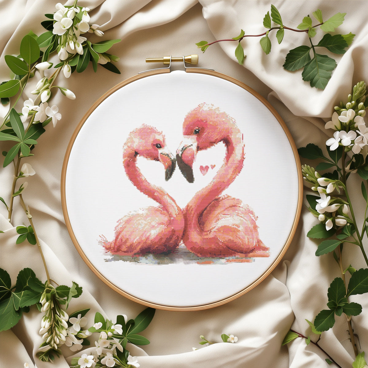 Counted Cross Stitch Pattern Pdf With Pink Flamingos, Embroidery Pattern, Watercolor Flamingo Cross Stitch Designs, Love Cross Stitch Charts