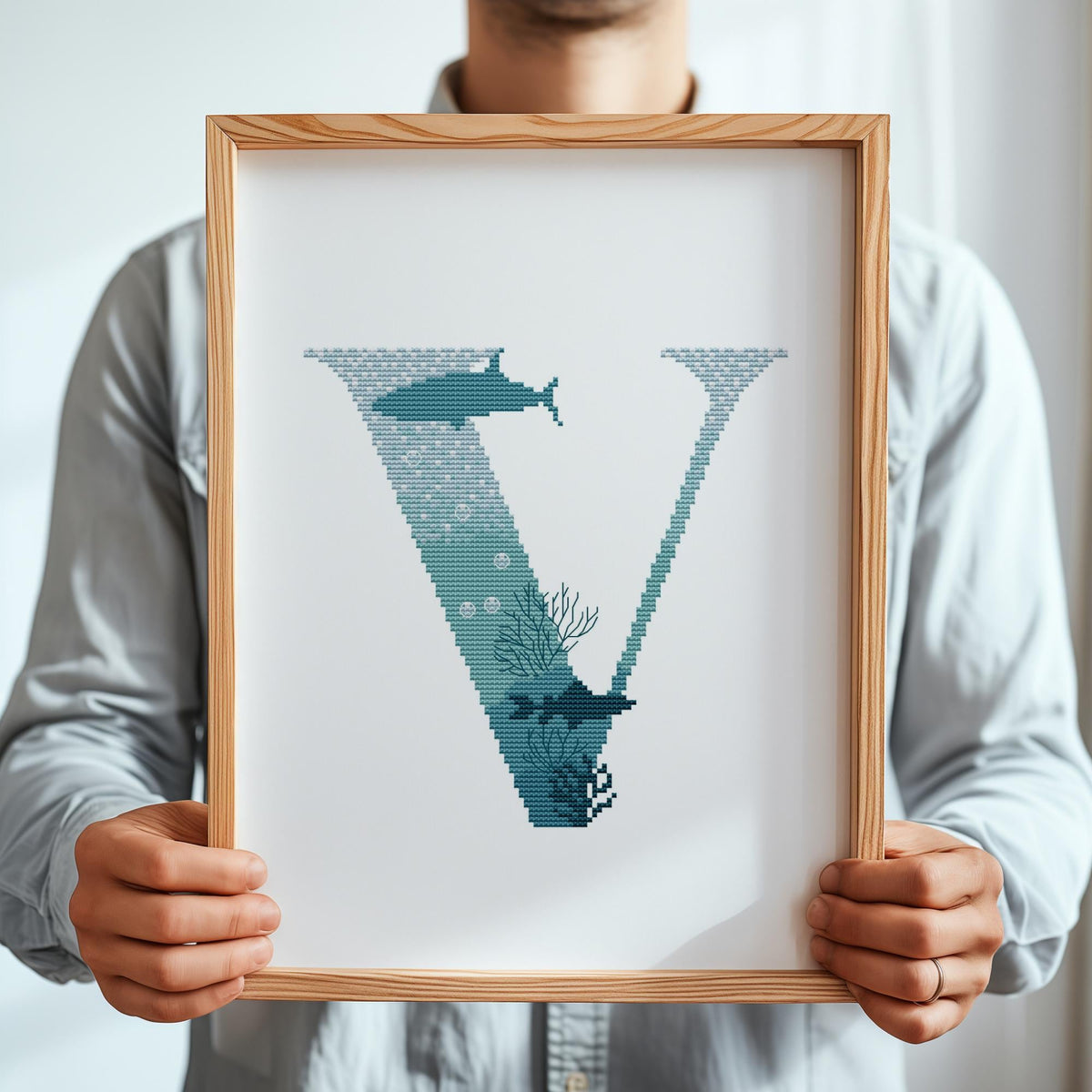 Custom Cross Stitch Pattern With Letter V, Counted, Name Embroidery Designs, Marine Monogram Cross Stitch Chart, Personal Mother Gifts