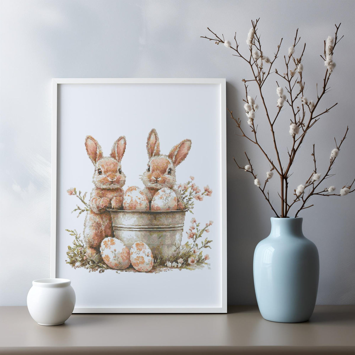 Cross Stitch Pattern With Two Easter Bunnies Easter Embroidery Pattern Pdf Cottagecore Cross Stitch Designs Spring Cross Stitch Pattern