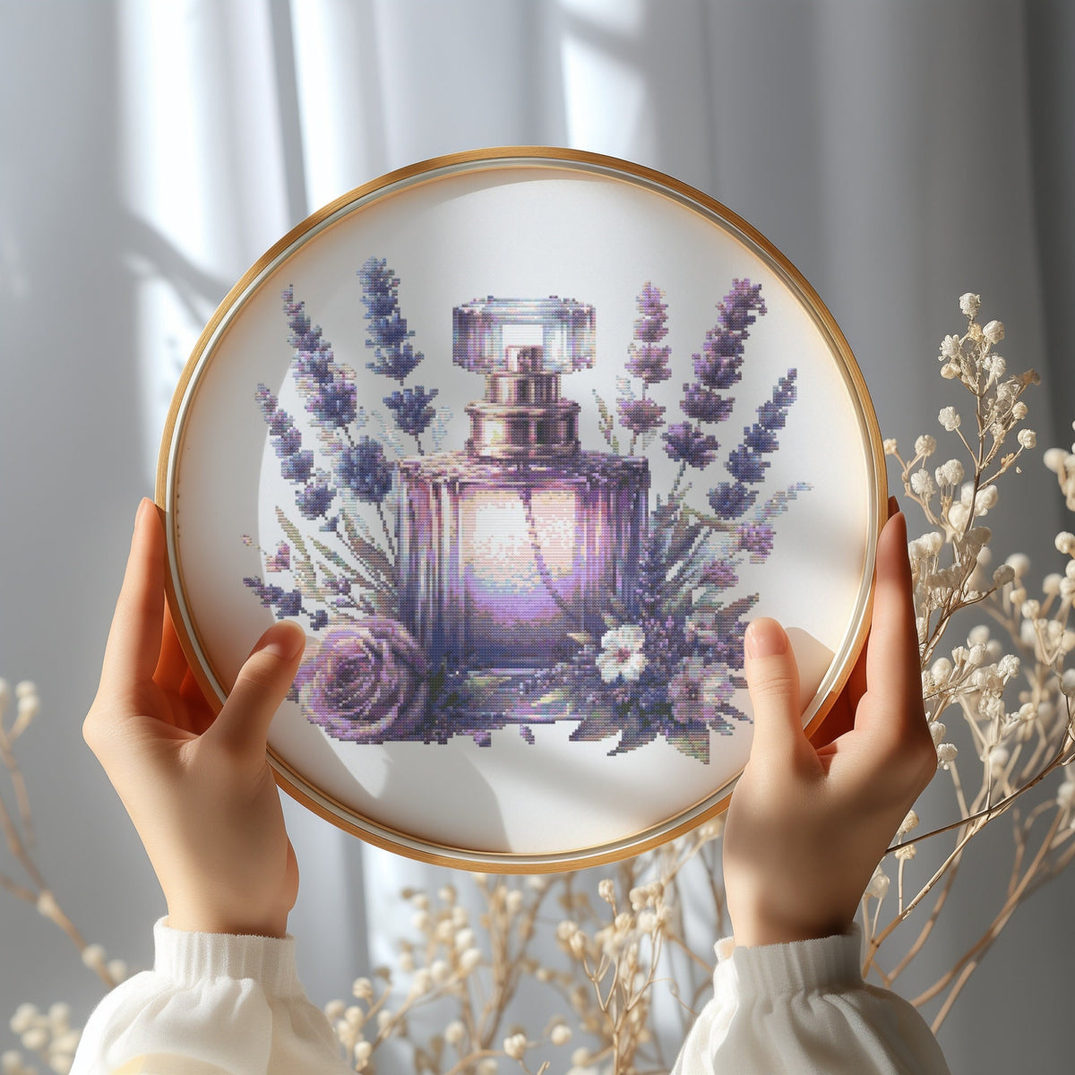 Cross Stitch Pattern With Lavender Perfume, Modern Cross Stitch Chart, Embroidery Designs, Floral Cross Stitch, Counted Cross Stitch Pdf