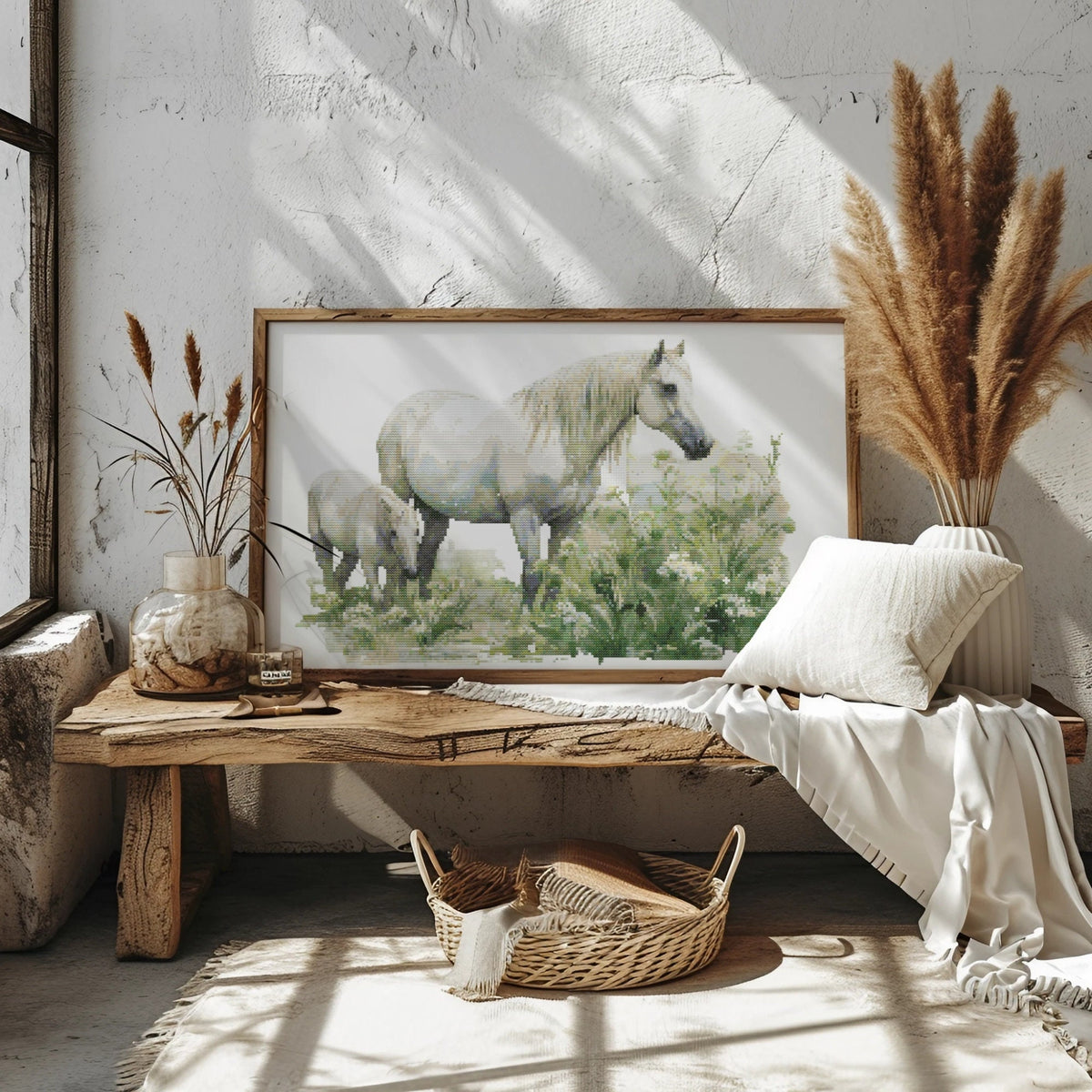 Modern Cross Stitch Pattern PDF With Horses, Counted Cross Stitch Charts, Cottagecore Embroidery Designs, Nature Cross Stitch Charts