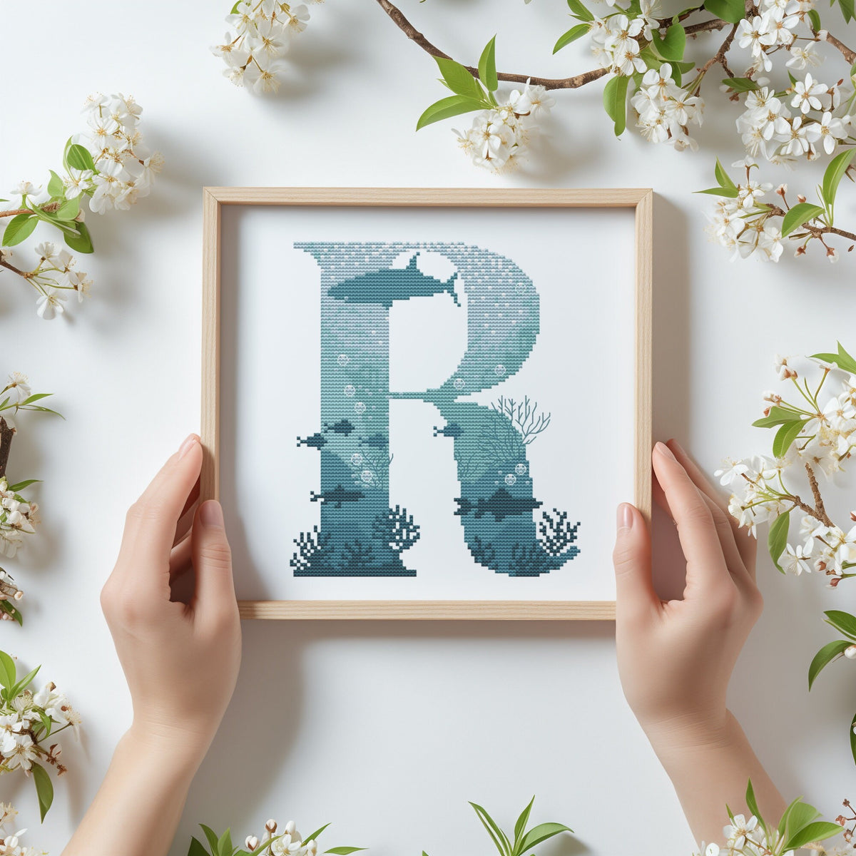 Modern Letter Cross Stitch Pattern, Counted, Family Initials Embroidery Designs, Marine Monogram Cross Stitch Chart, Easy Cross Stitch