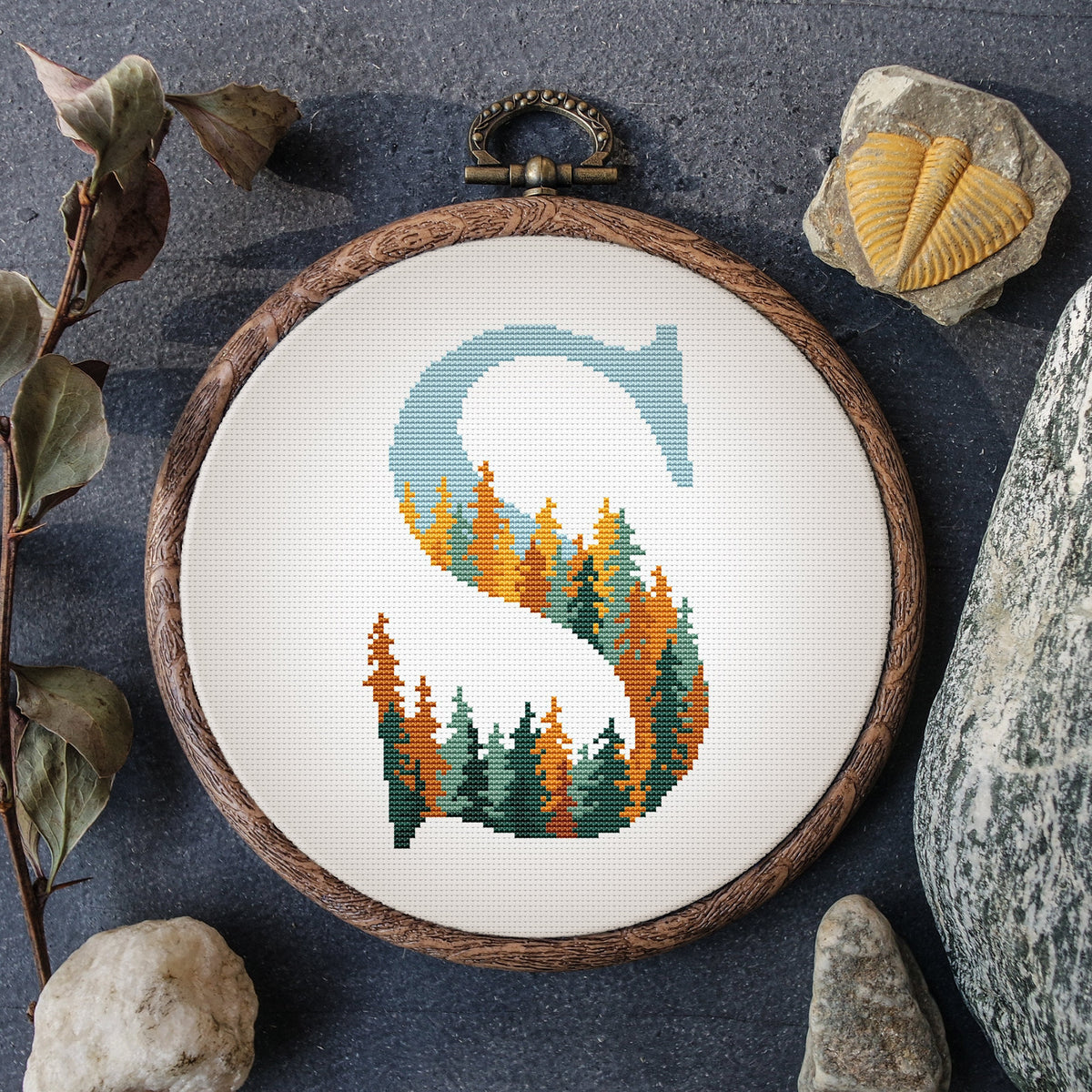 Custom Monogram Cross Stitch Pattern, Counted, Name Embroidery Designs, Letter Cross Stitch PDF, Fall Cross Stitch Chart, Personalized Gifts