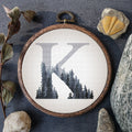 Modern Monogram Cross Stitch Pattern, Forest Embroidery Pattern, Customisable Letter Cross Stitch Chart, Easy Cross Stitch For Beginners