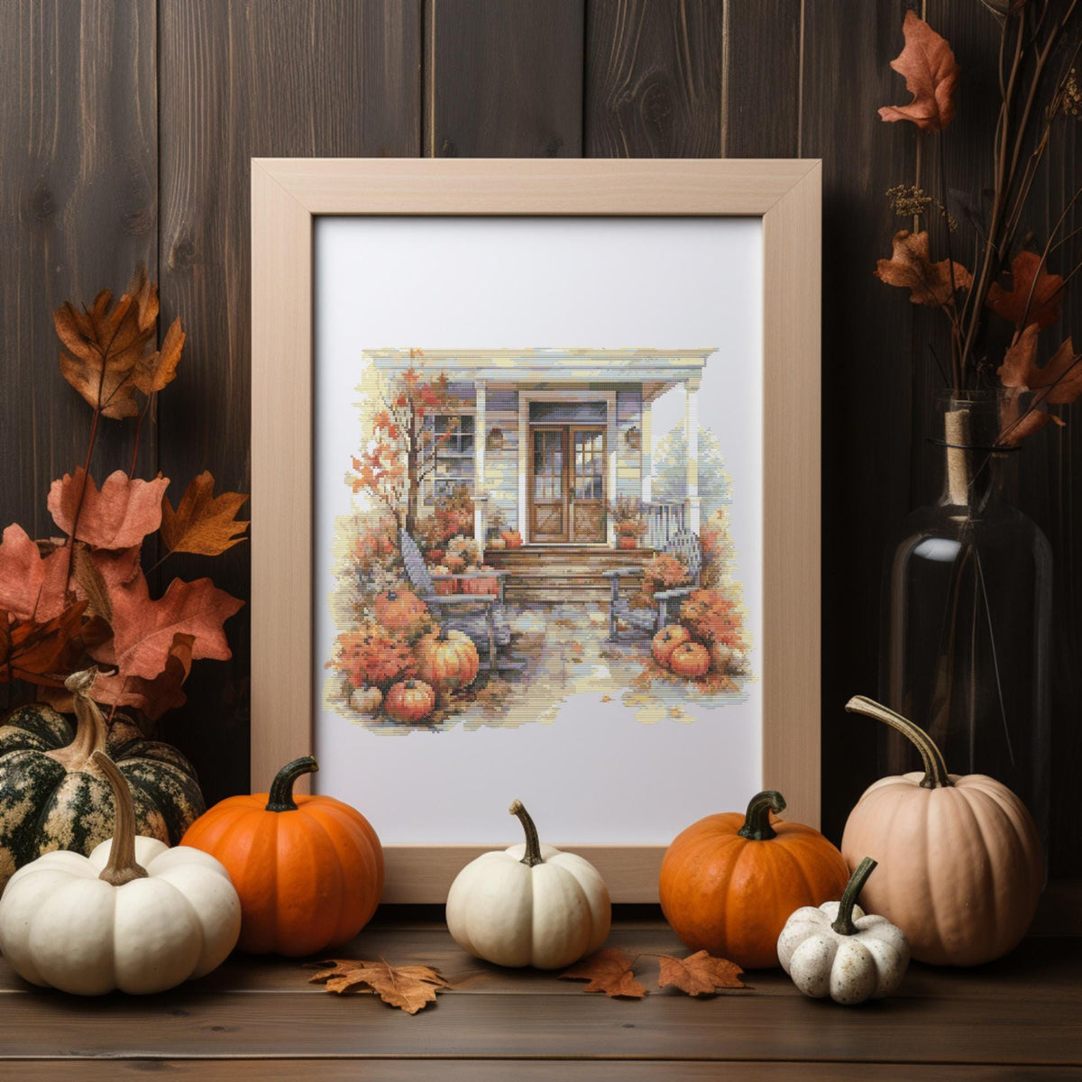 Cross Stitch Pattern With Fall Scenery, Autumn Landscape Cross Stitch Designs, Counted Cross Stitch Pattern, Cottagacore Cross Stitch Chart