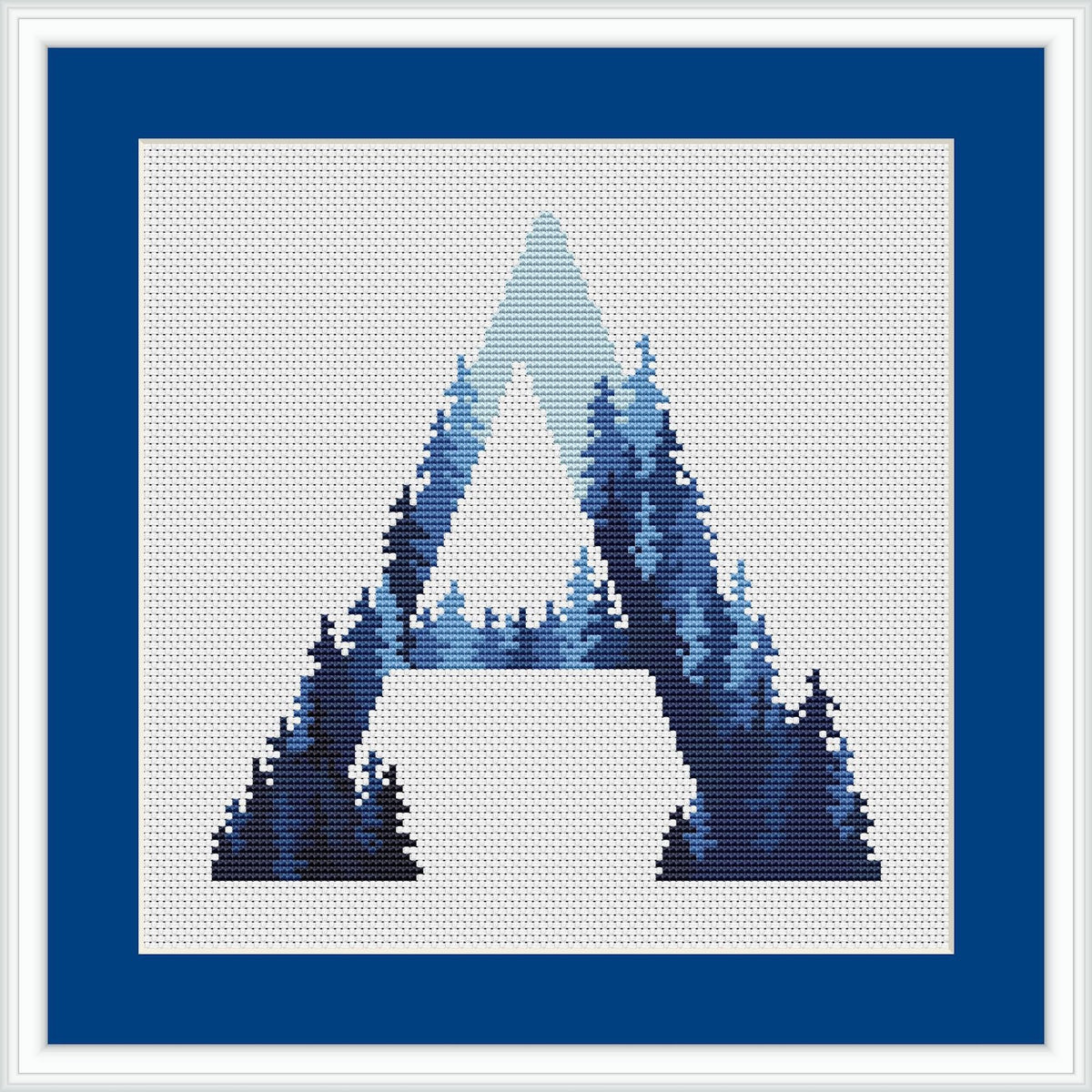 Modern Monogram Cross Stitch Pattern Letter Cross Stitch Chart Count Blue Family Name Initials Embroidery Design Easy Cross Stitch
