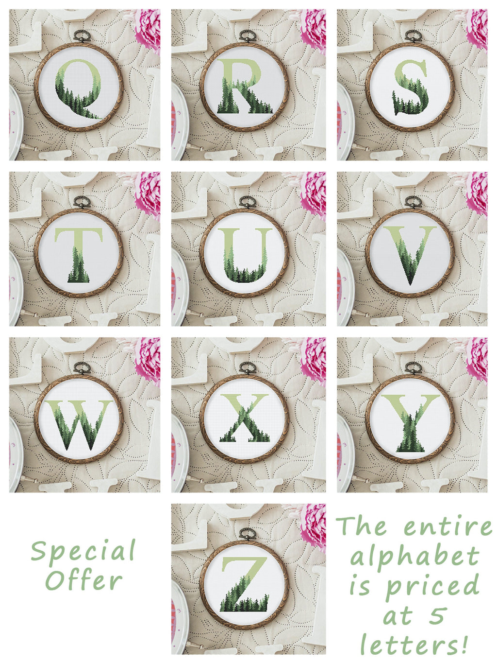 Alphabet Cross Stitch Pattern Green Forest Cross Stitch Designs Name Counted Embroidery Design Personalized Pattern Digital Downloads