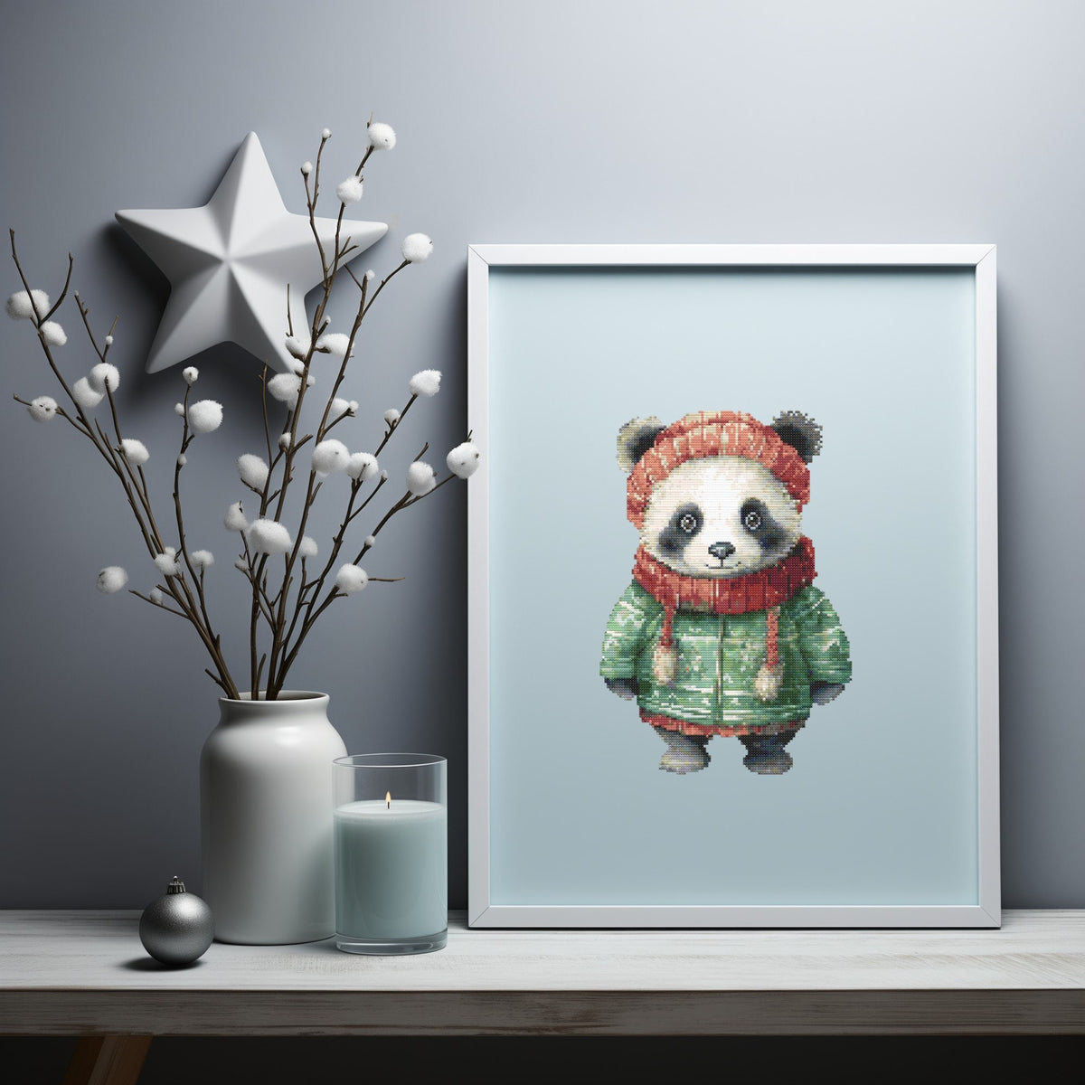 Counted Cross Stitch Pattern Pdf With Cute Panda, Counted, Winter Embroidery Designs, Nursery Room Decoration