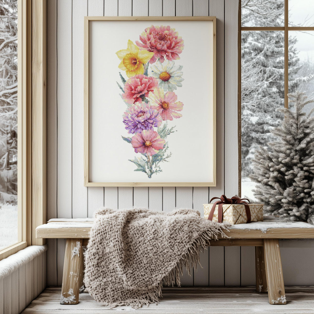 Cross Stitch Pattern With Birth Flowers Bouquet, Counted Cross Stitch Pdf, Floral Embroidery Pdf, Custom Cross Stitch Art, Personalized Gift