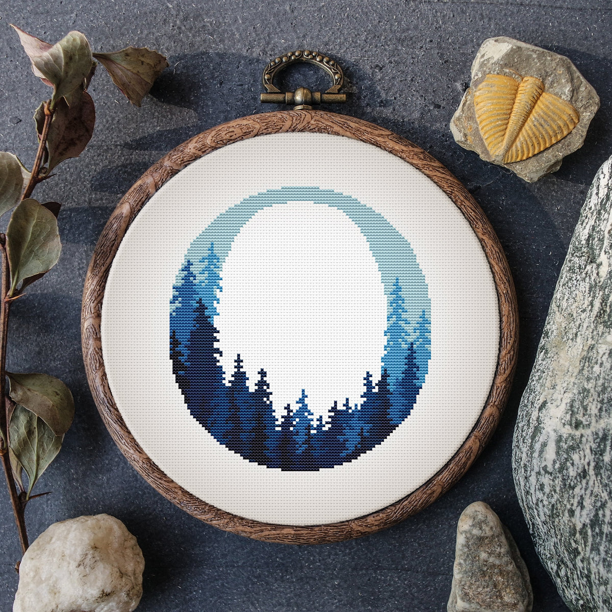 Modern Letter O Cross Stitch Pattern PDF, Forest Monogram Embroidery Designs, Perfect For Fathers Day Personalized Gifts, Instant Downloads