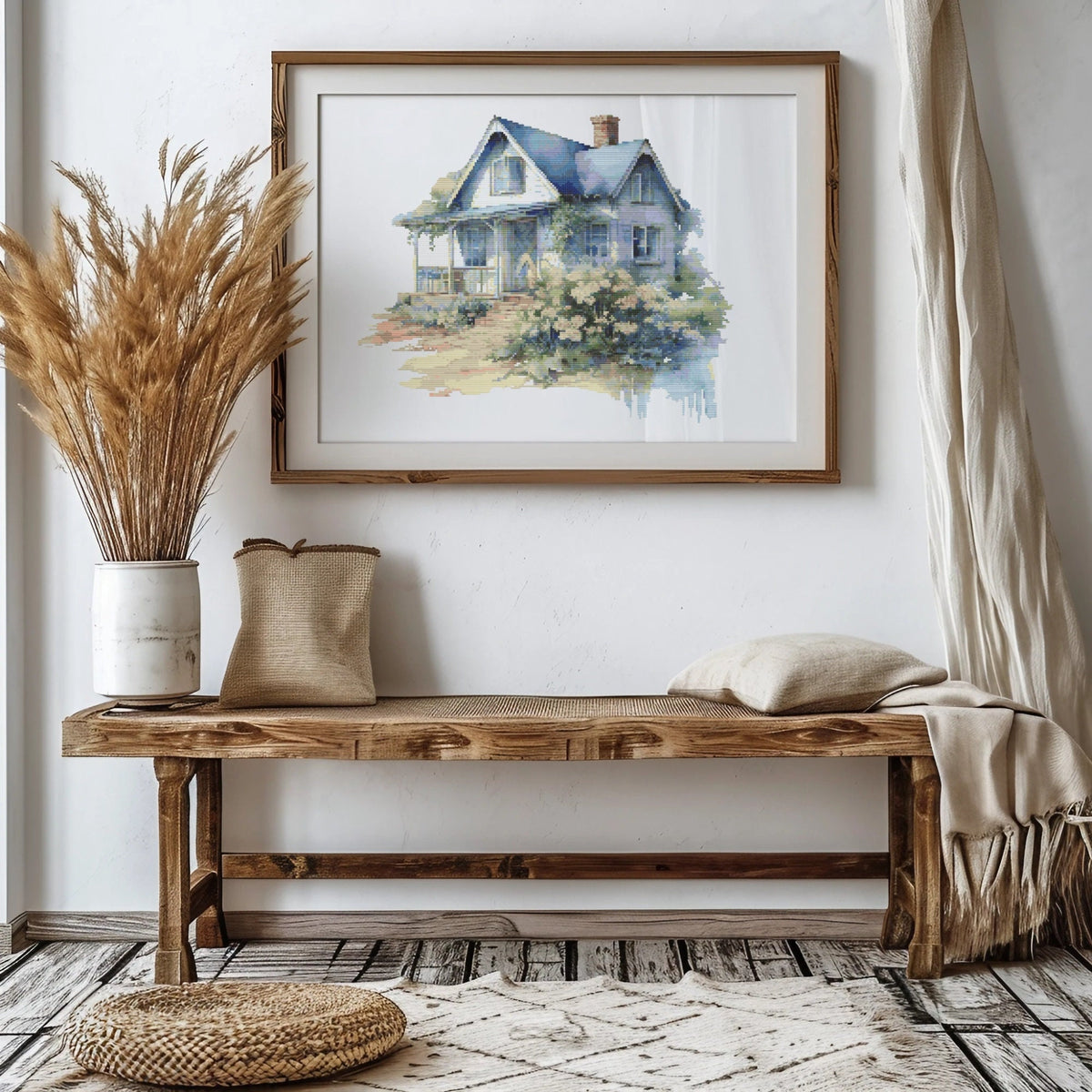 Cross Stitch Pattern With Seaside Cottage, Coastal Embroidery Pattern, Counted, Beach House Cross Stitch Designs, Seascape Cross Stitch Pdf