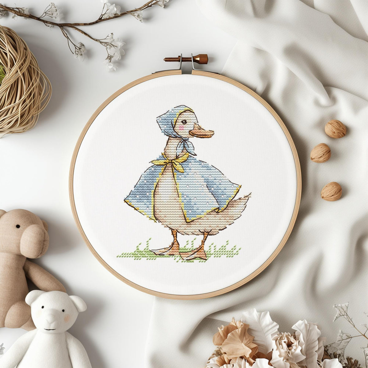 Small Cross Stitch Pattern With Miss Quack, Embroidery Pattern, Simple Cross Stitch Art, Rustic Cross Stitch Charts For Beginners, Saga File