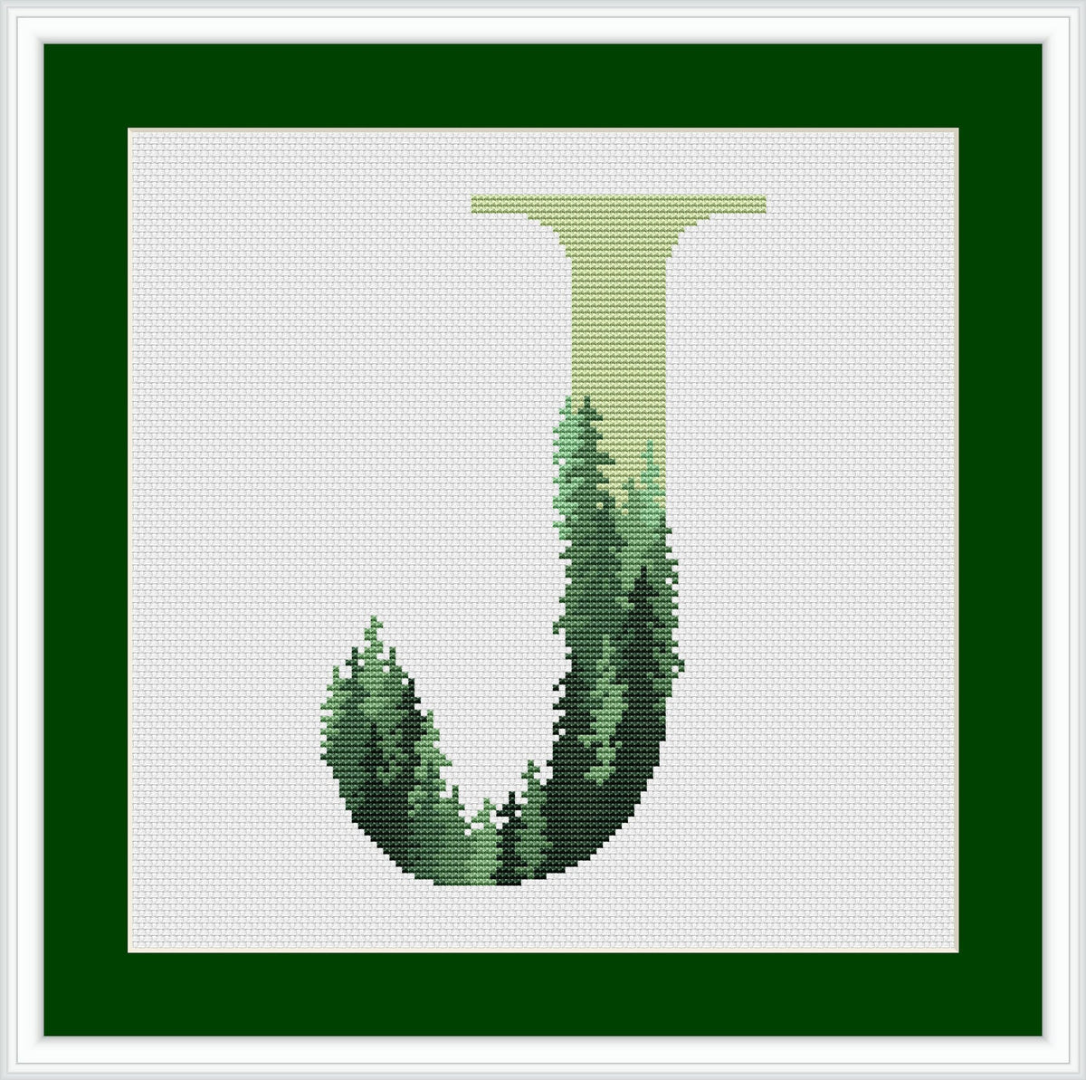 Monogram J Cross Stitch Pattern Count Green Forest Family Initials Embroidery Sampler Woodland Letter J Cross Stitch Chart Digital Downloads