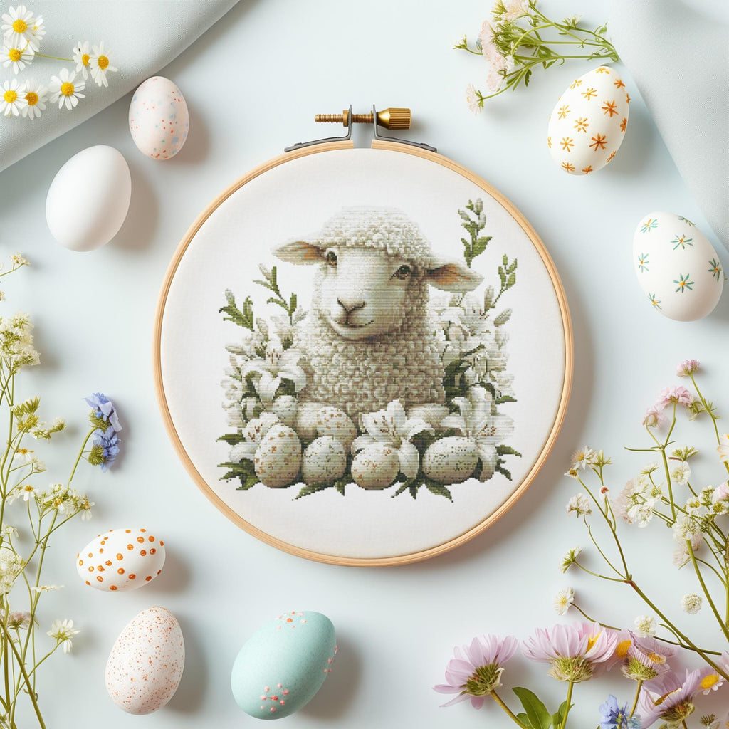 Cross Stitch Pattern With Easter Sheep Modern Cross Stitch Designs Easter Embroidery Pattern Spring Cross Stitch Pattern Floral Pattern